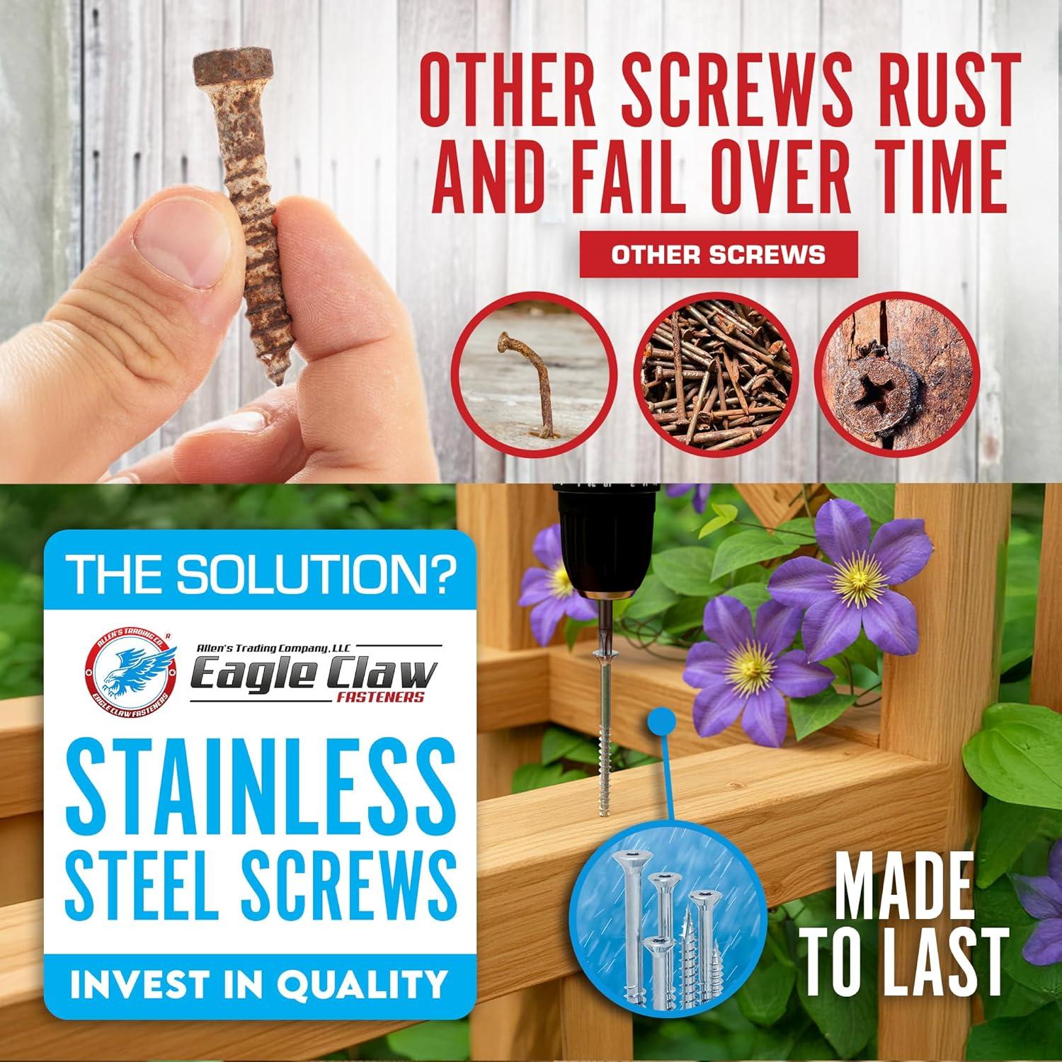 Tornillos de Madera Eagle Claw #8 x 4.1 cm Acero Inoxidable 304 (100 uds)
