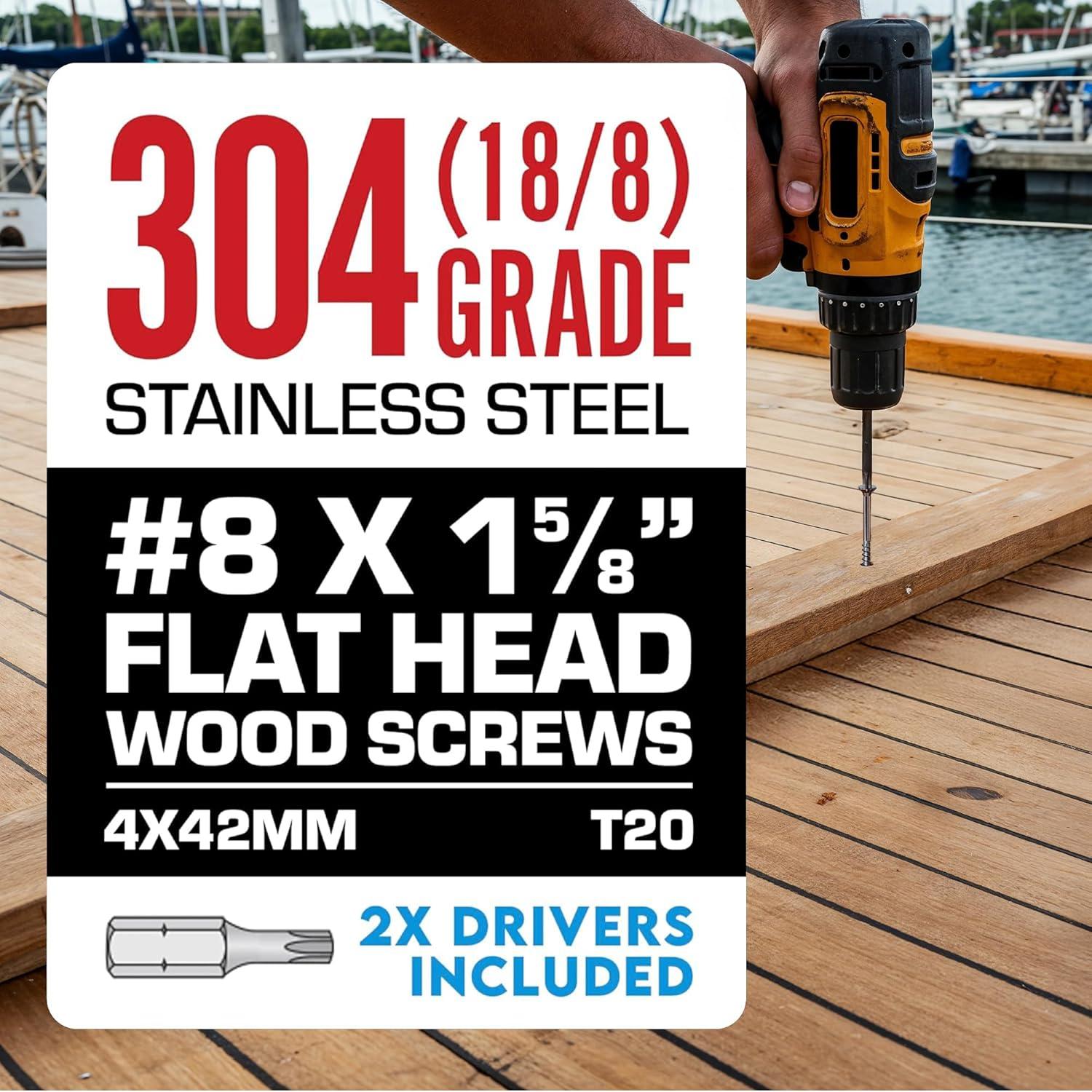 Tornillos de Madera Eagle Claw #8 x 4.1 cm Acero Inoxidable 304 (100 uds)