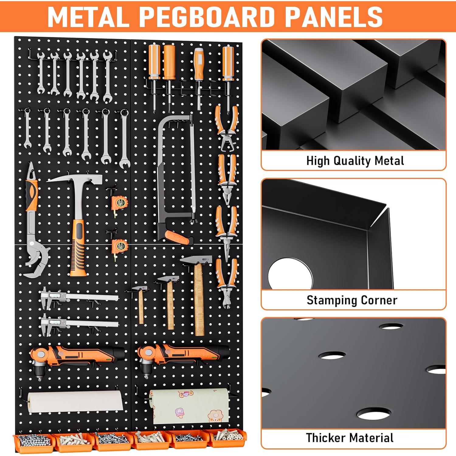 Kit de Paneles de Metal INCLY 48x60 cm con 156 Ganchos