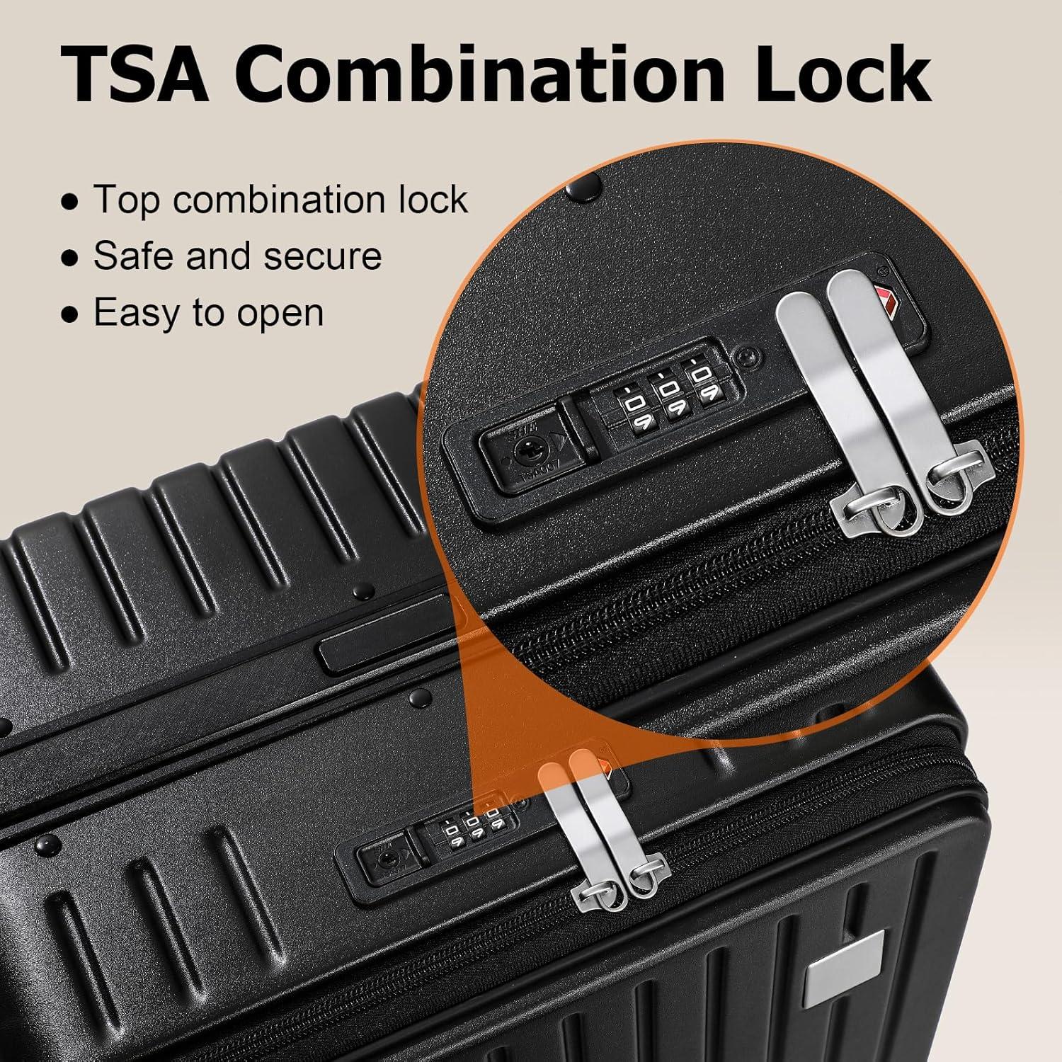 Maleta de mano Joyway Hardshell 20" negra con cerradura TSA