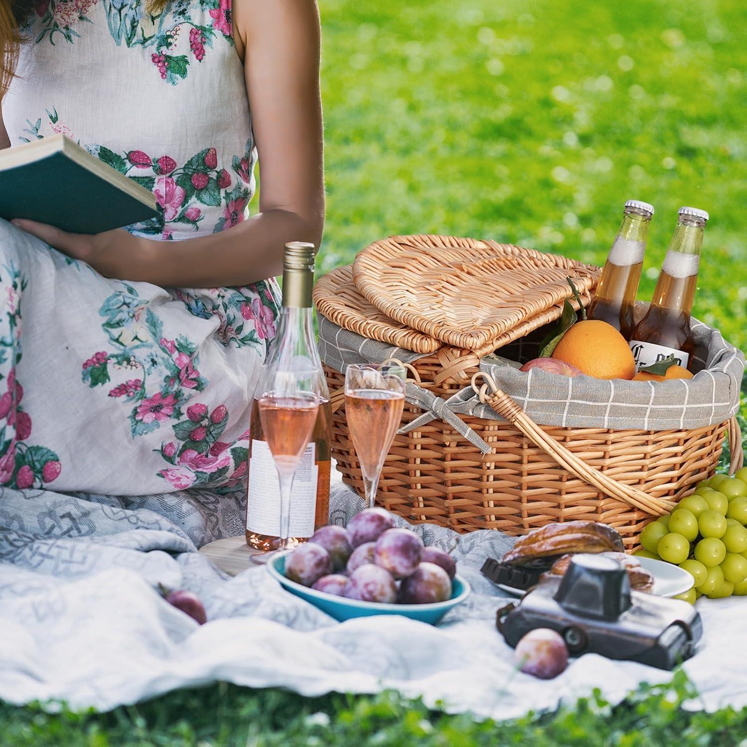 Cesta de Picnic Grande Happypicnic de Mimbre 39.9x29x18.8cm