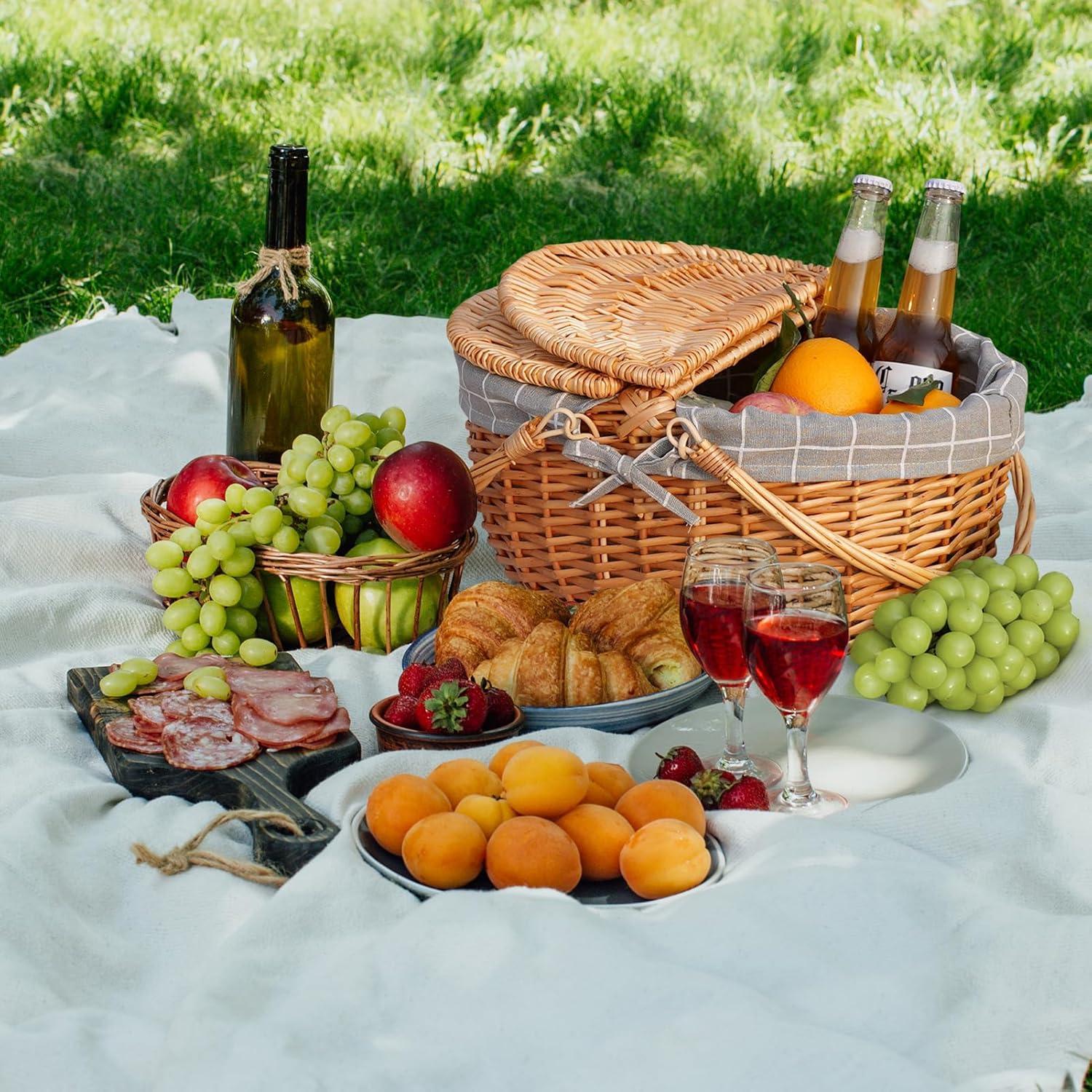 Cesta de Picnic Grande Happypicnic de Mimbre 39.9x29x18.8cm