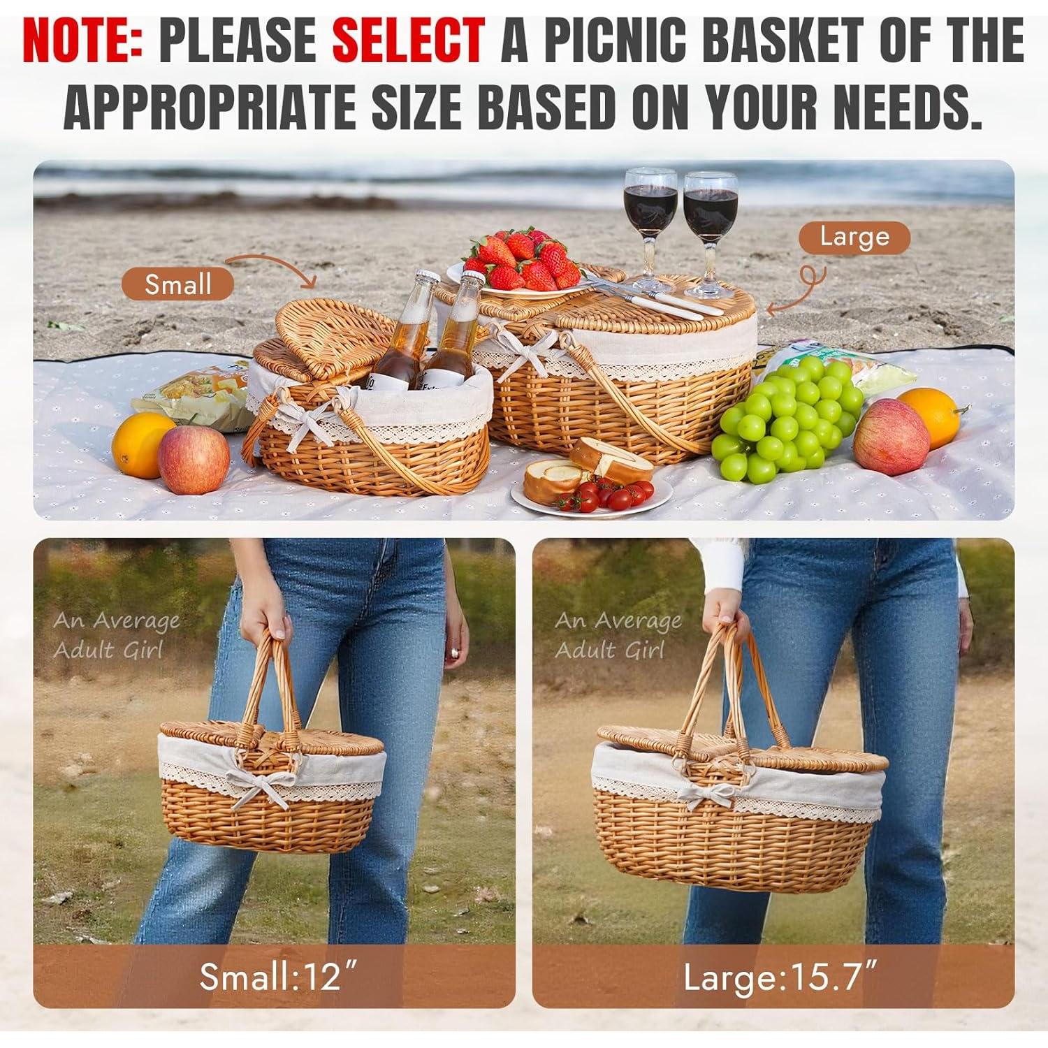Cesta de Picnic Grande Happypicnic de Mimbre 39.9x29x18.8cm