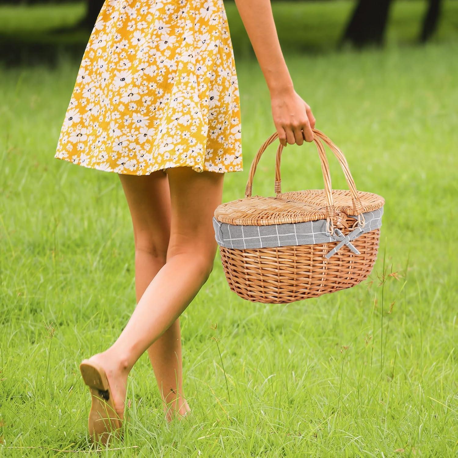 Cesta de Picnic Grande Happypicnic de Mimbre 39.9x29x18.8cm