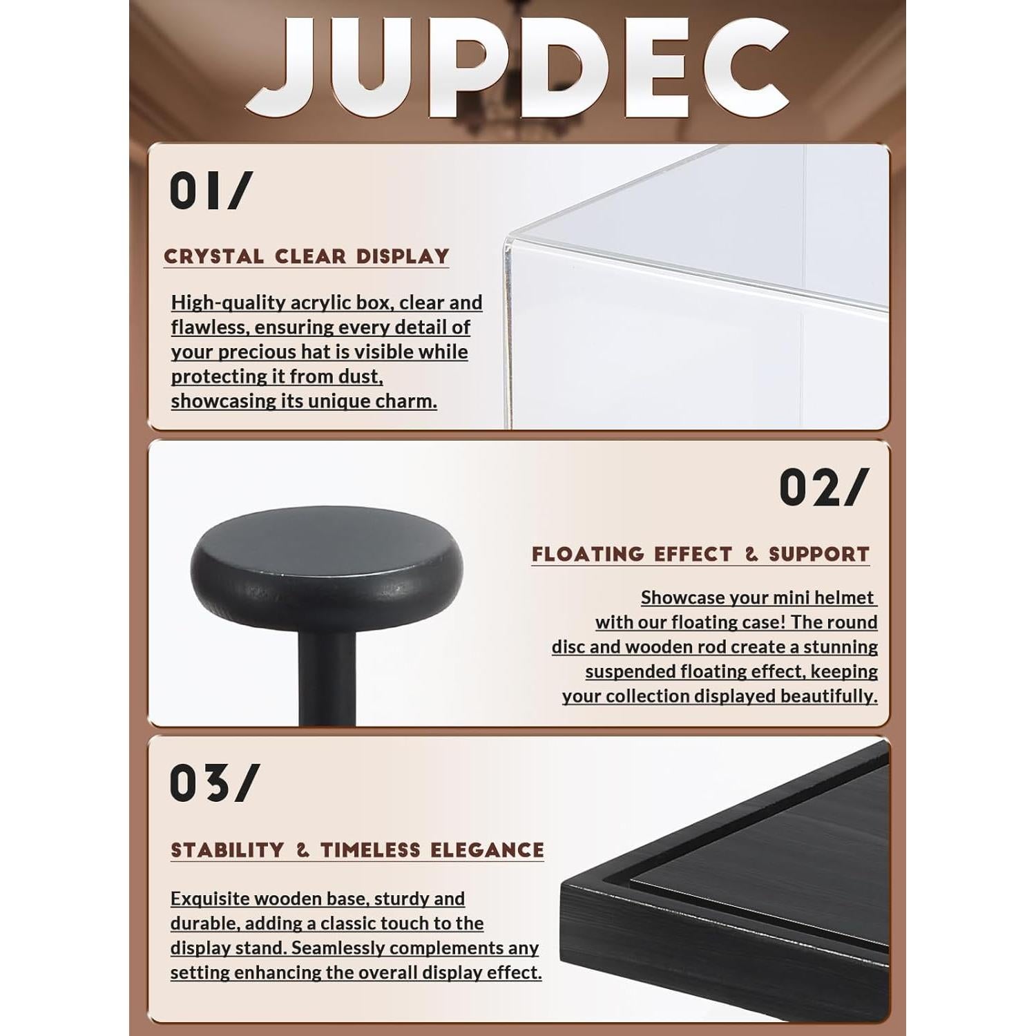 Caja de Exhibición JupDec para Mini Casco Acrílico y Madera