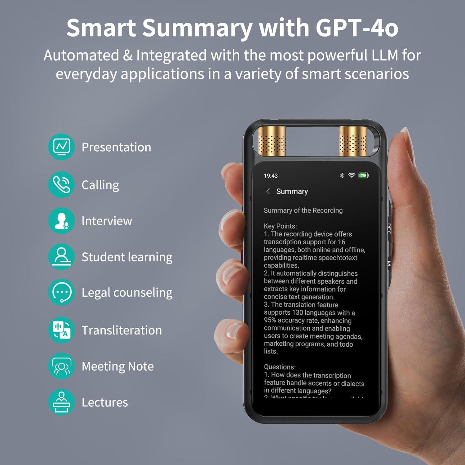 Grabadora de Voz AI Rpbznr con Pantalla Táctil 5" y 64GB