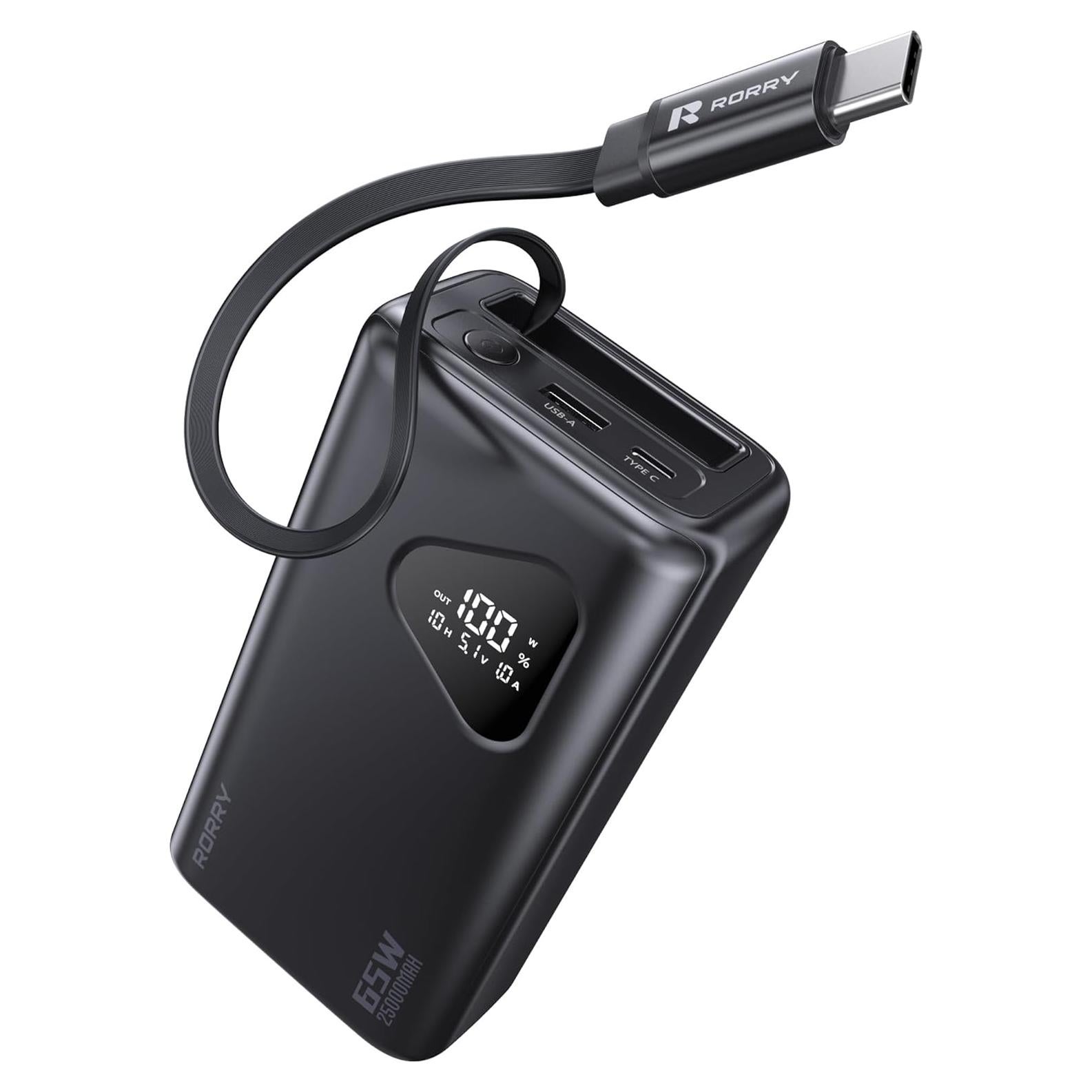 Banco de Energía RORRY 25000mAh 65W Cargador Portátil Negro