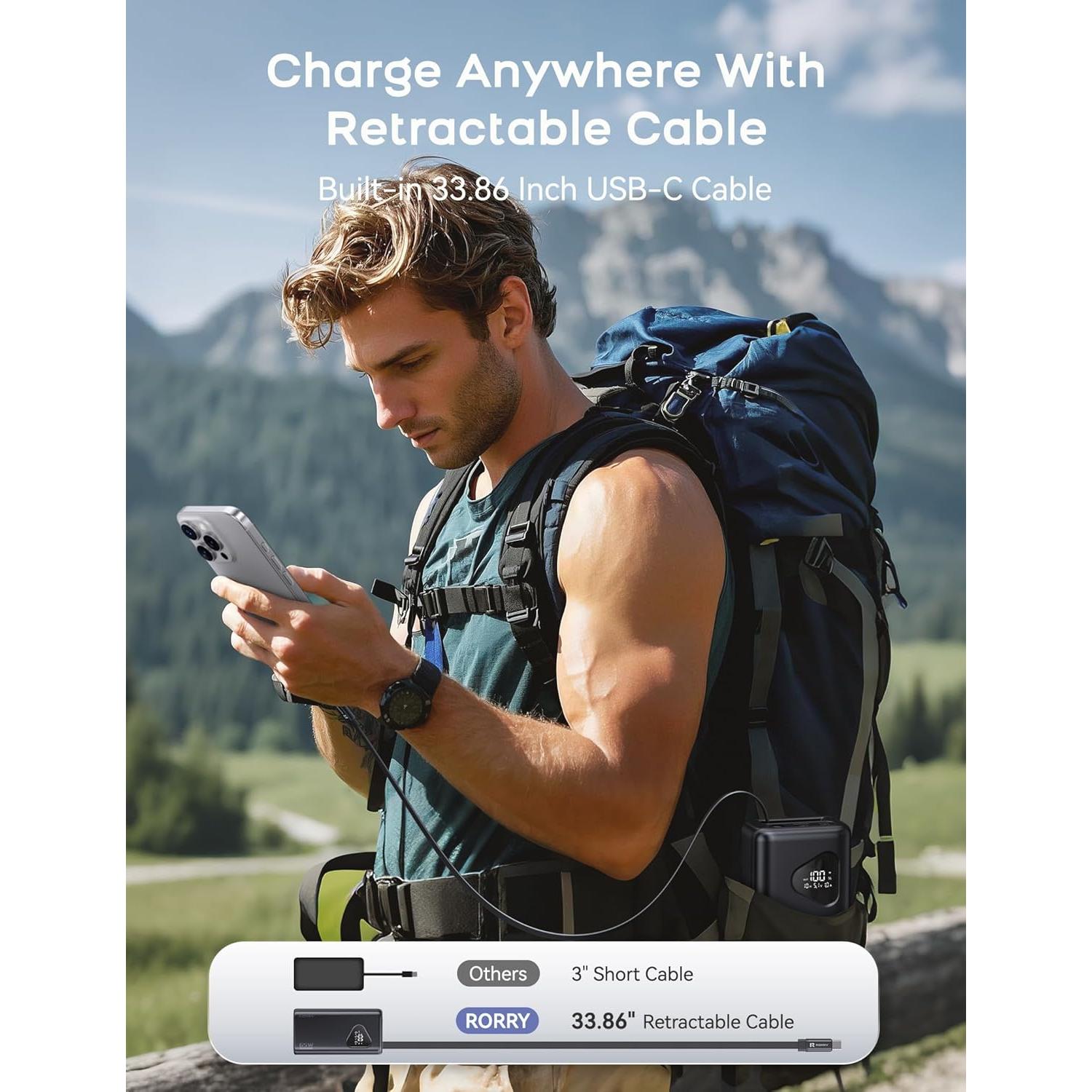 Banco de Energía RORRY 25000mAh 65W Cargador Portátil Negro