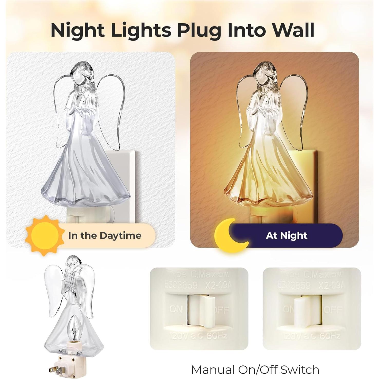 Luz Nocturna de Ángel Orante Enchufable 2PCS 5W Cálida