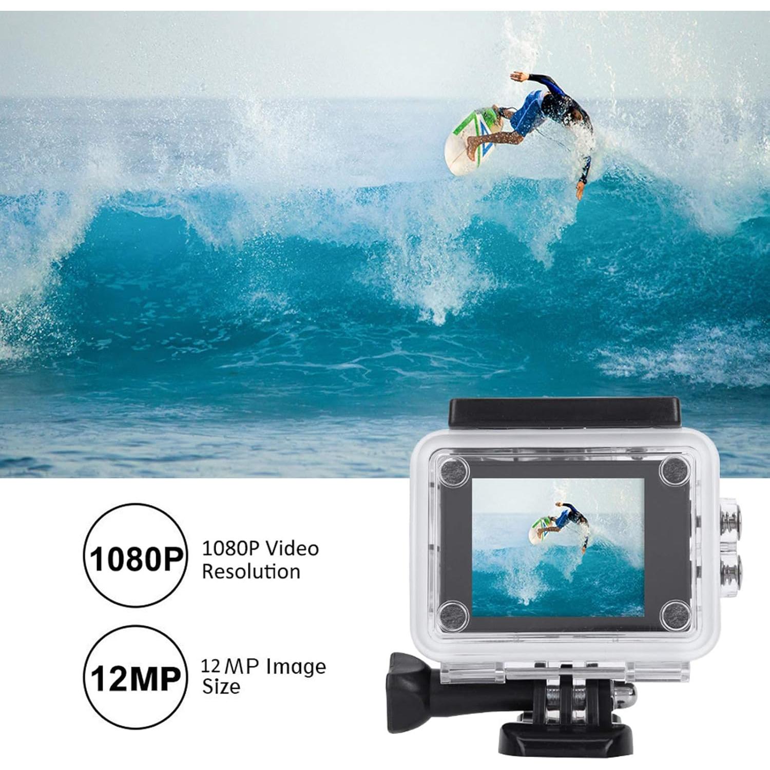 Cámara de acción ASHATA 1080P HD 30m sumergible negra