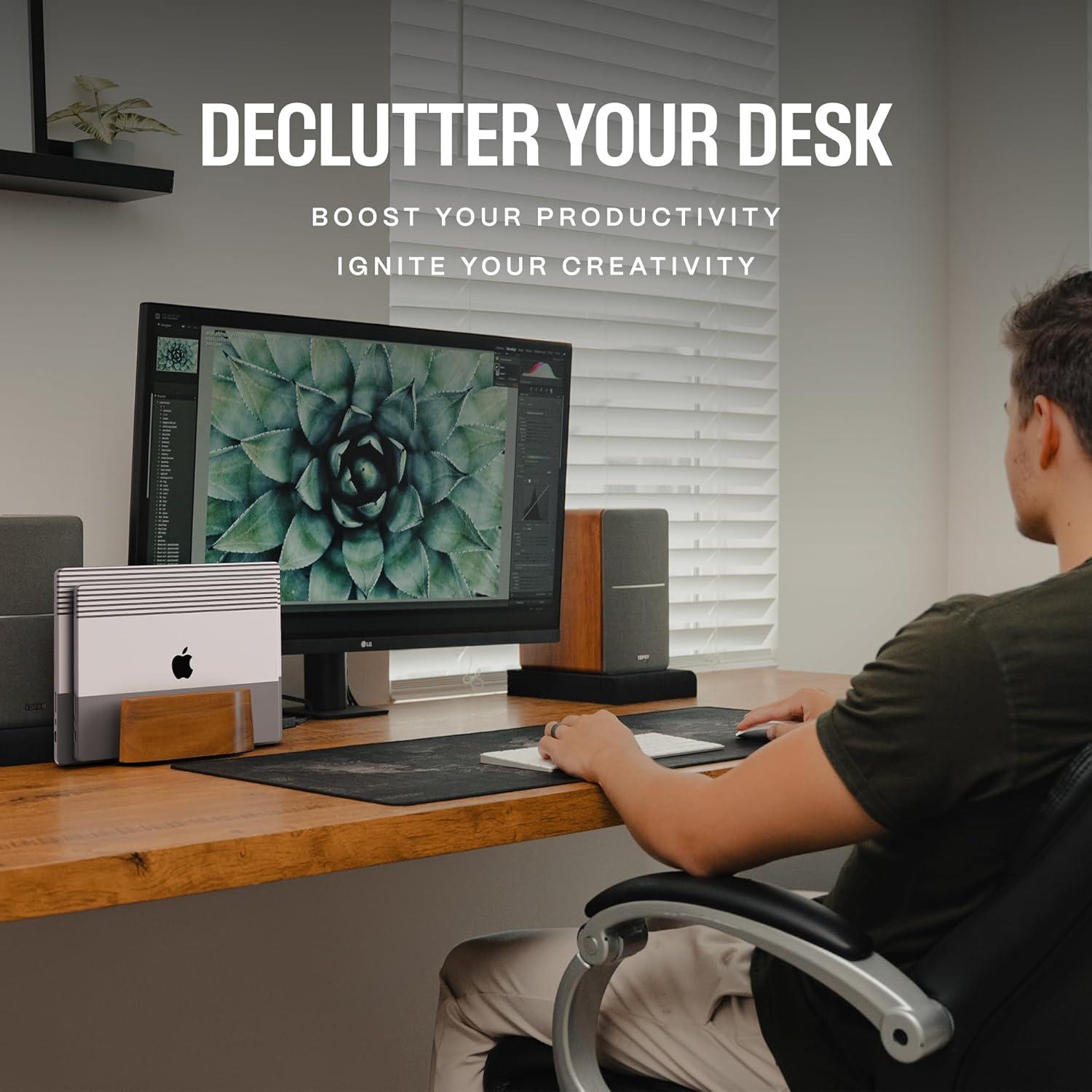 Soporte Vertical Ajustable Doble para Laptop COREMINDED Roble