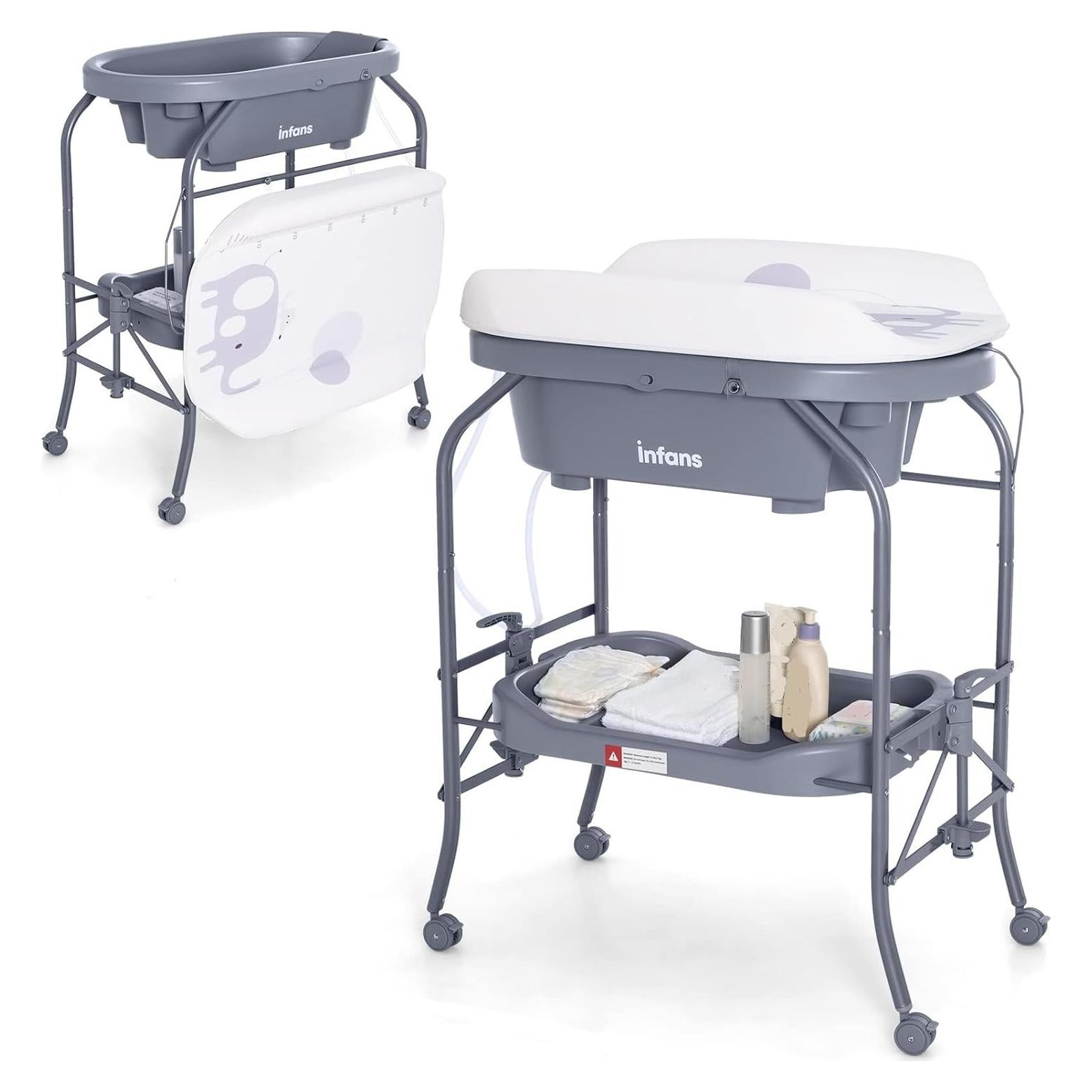 Mesa de Cambio y Baño INFANS 2 en 1 Plegable Gris