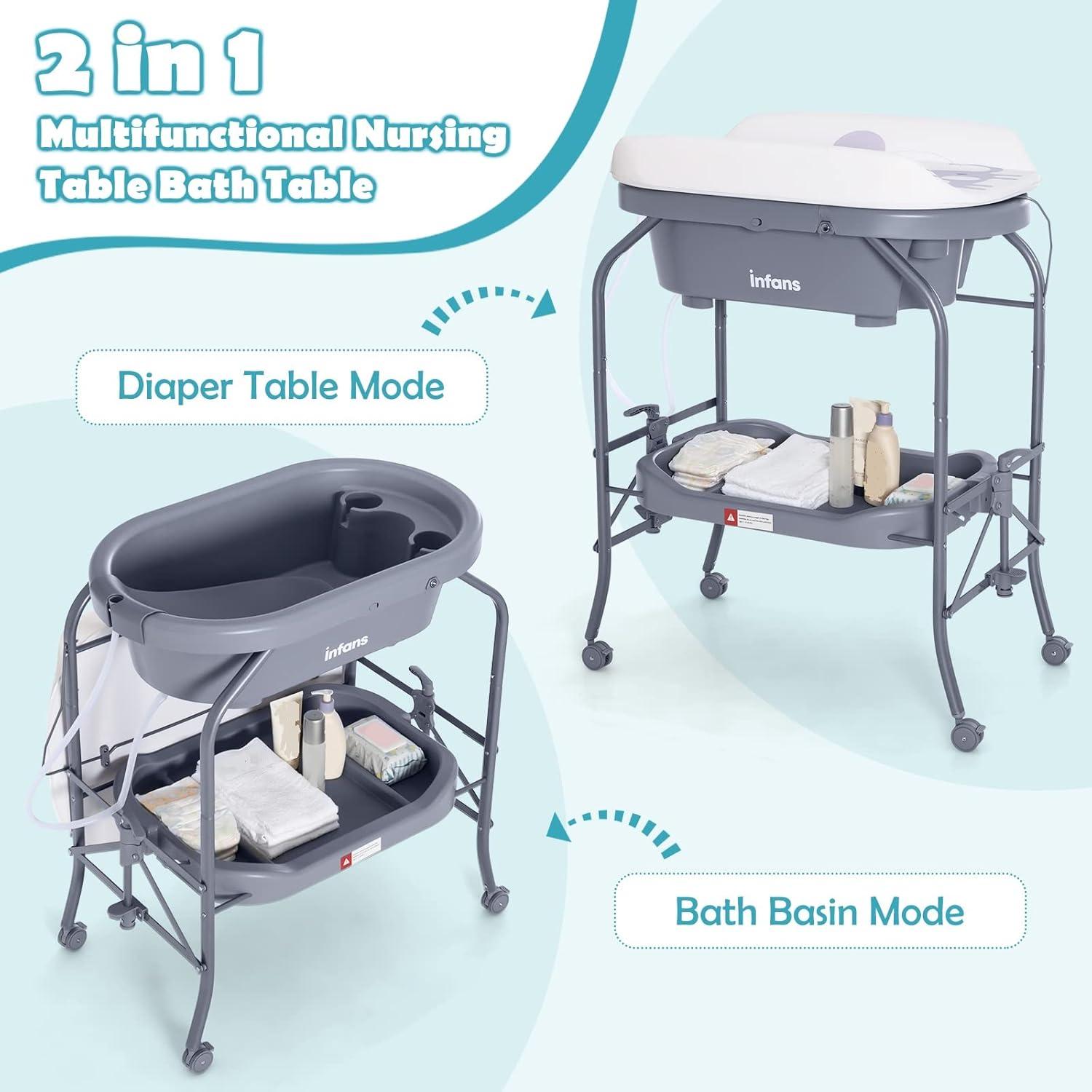 Mesa de Cambio y Baño INFANS 2 en 1 Plegable Gris