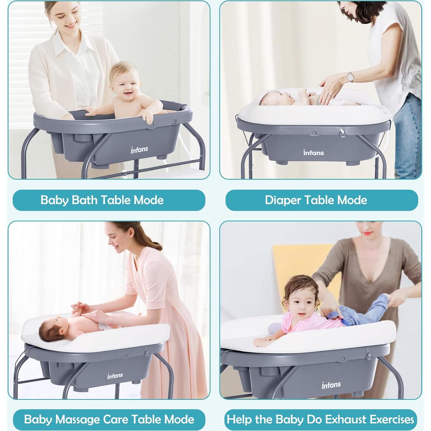 Mesa de Cambio y Baño INFANS 2 en 1 Plegable Gris