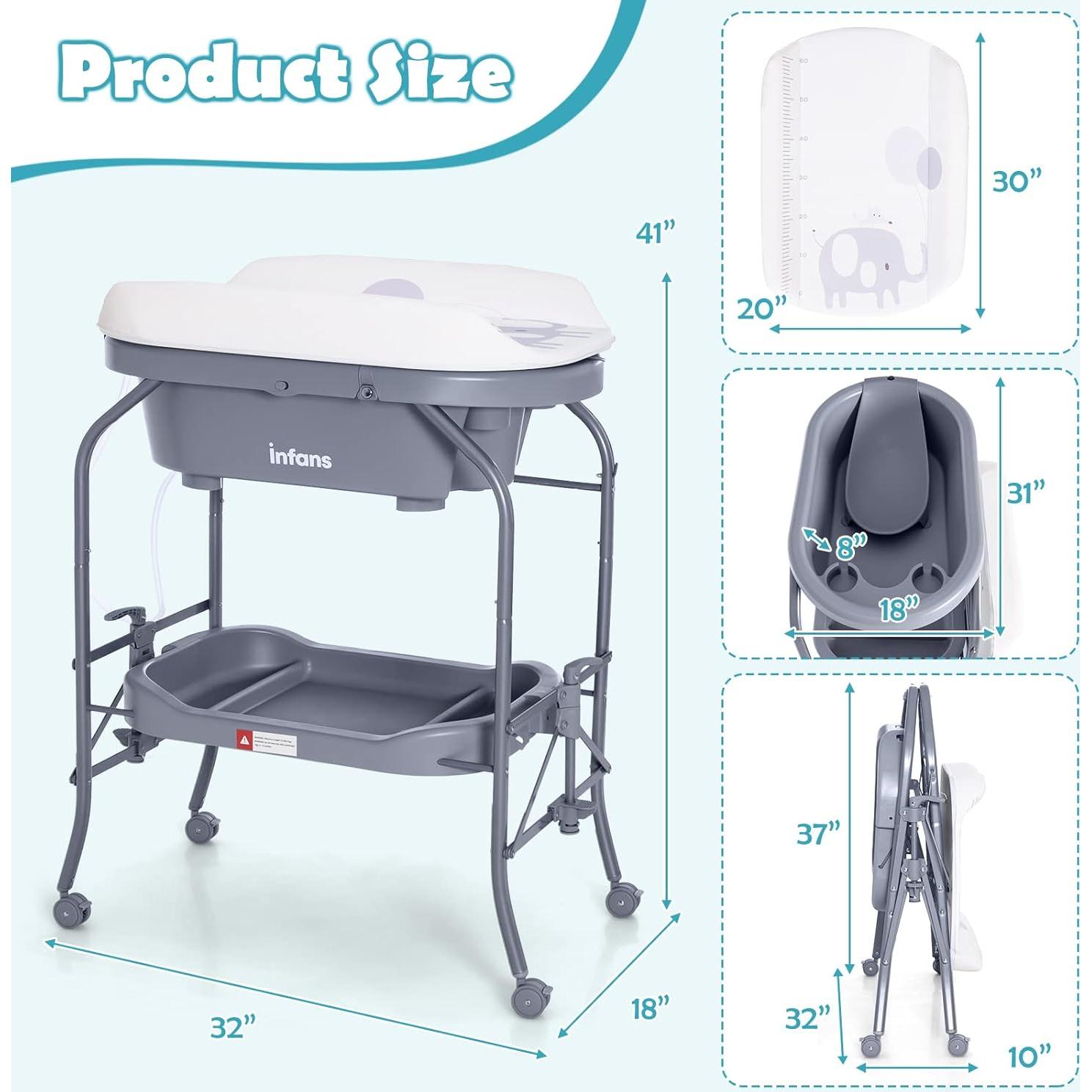 Mesa de Cambio y Baño INFANS 2 en 1 Plegable Gris
