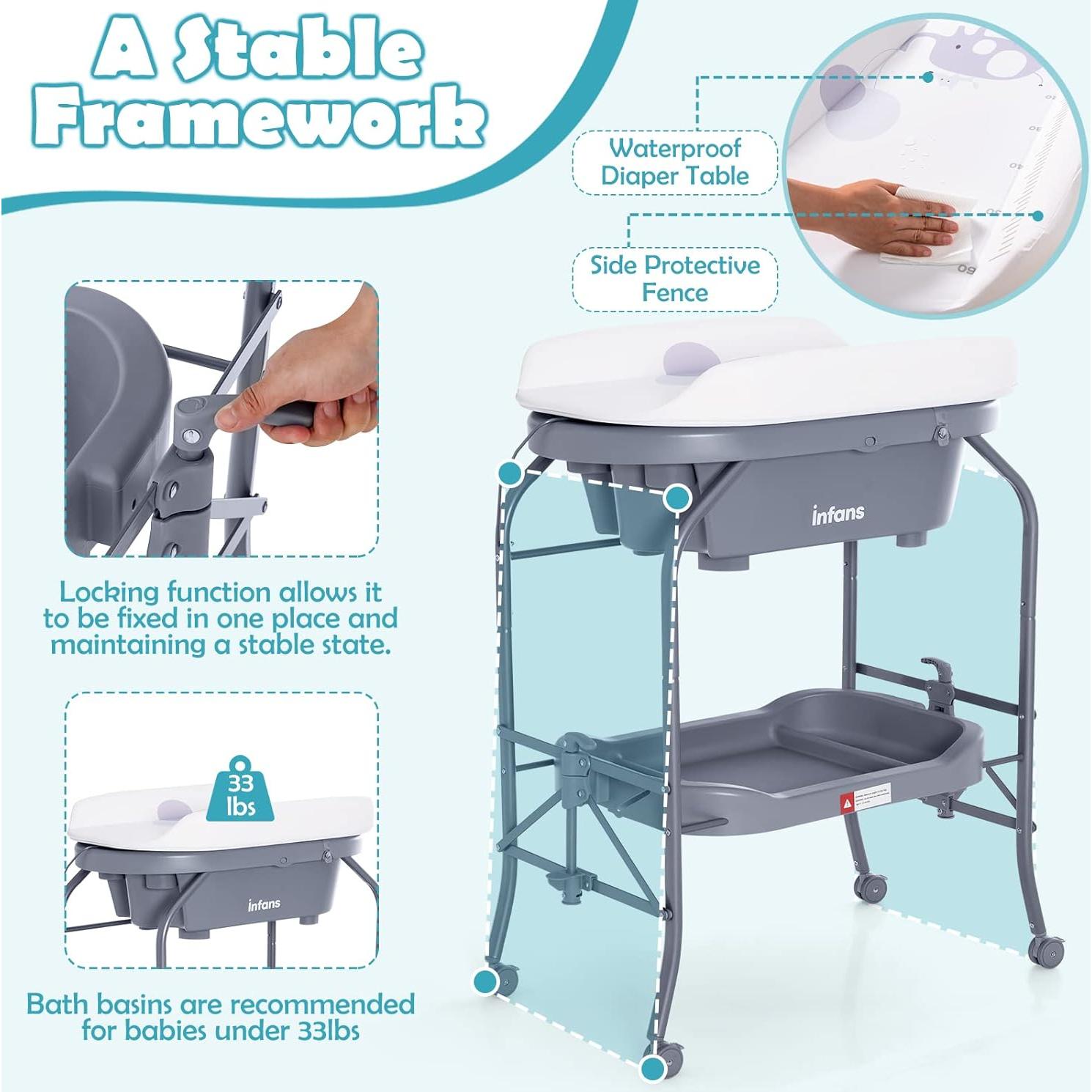 Mesa de Cambio y Baño INFANS 2 en 1 Plegable Gris