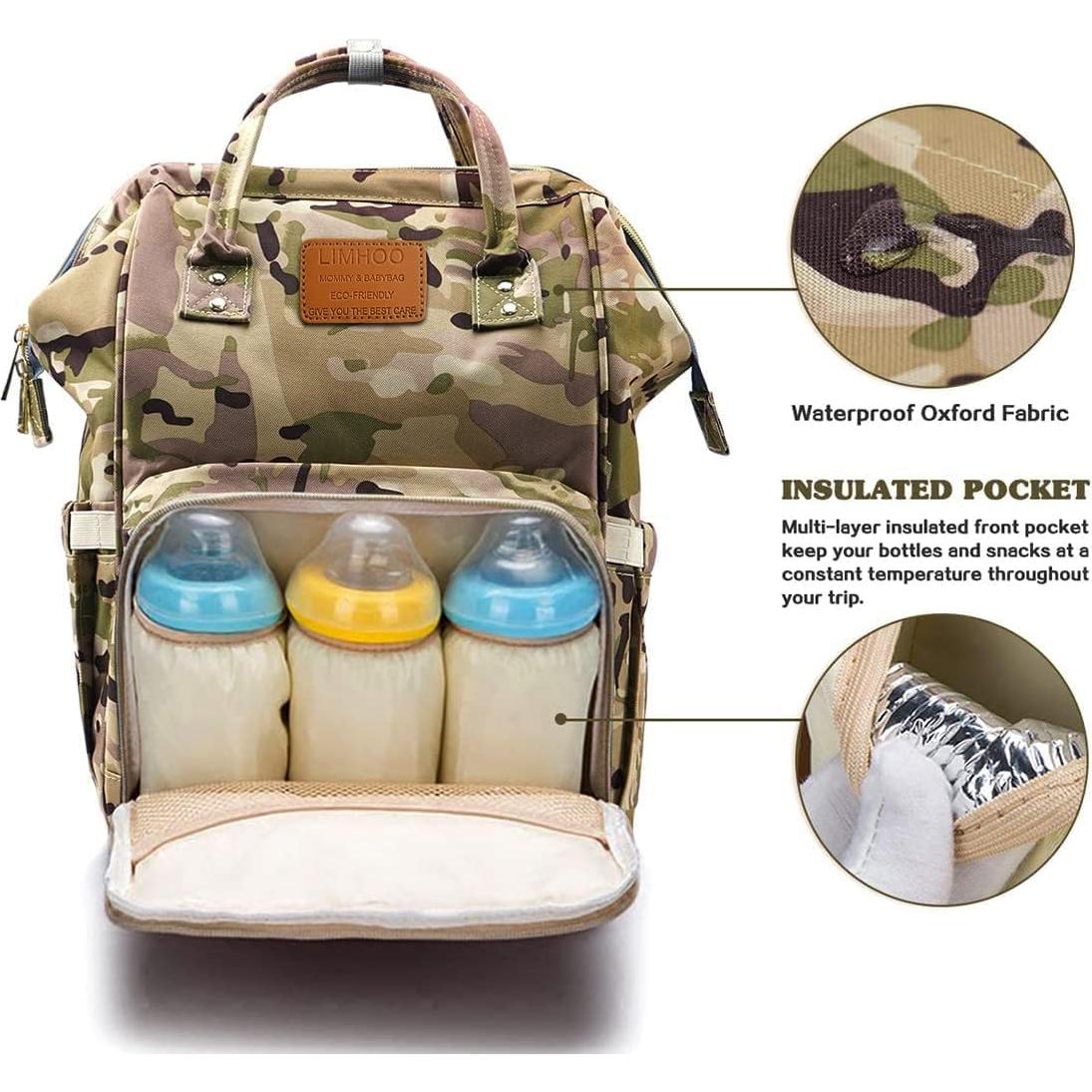 Mochila de Pañales Limhoo Camo Impermeable 41.91x27.94x17.78 cm