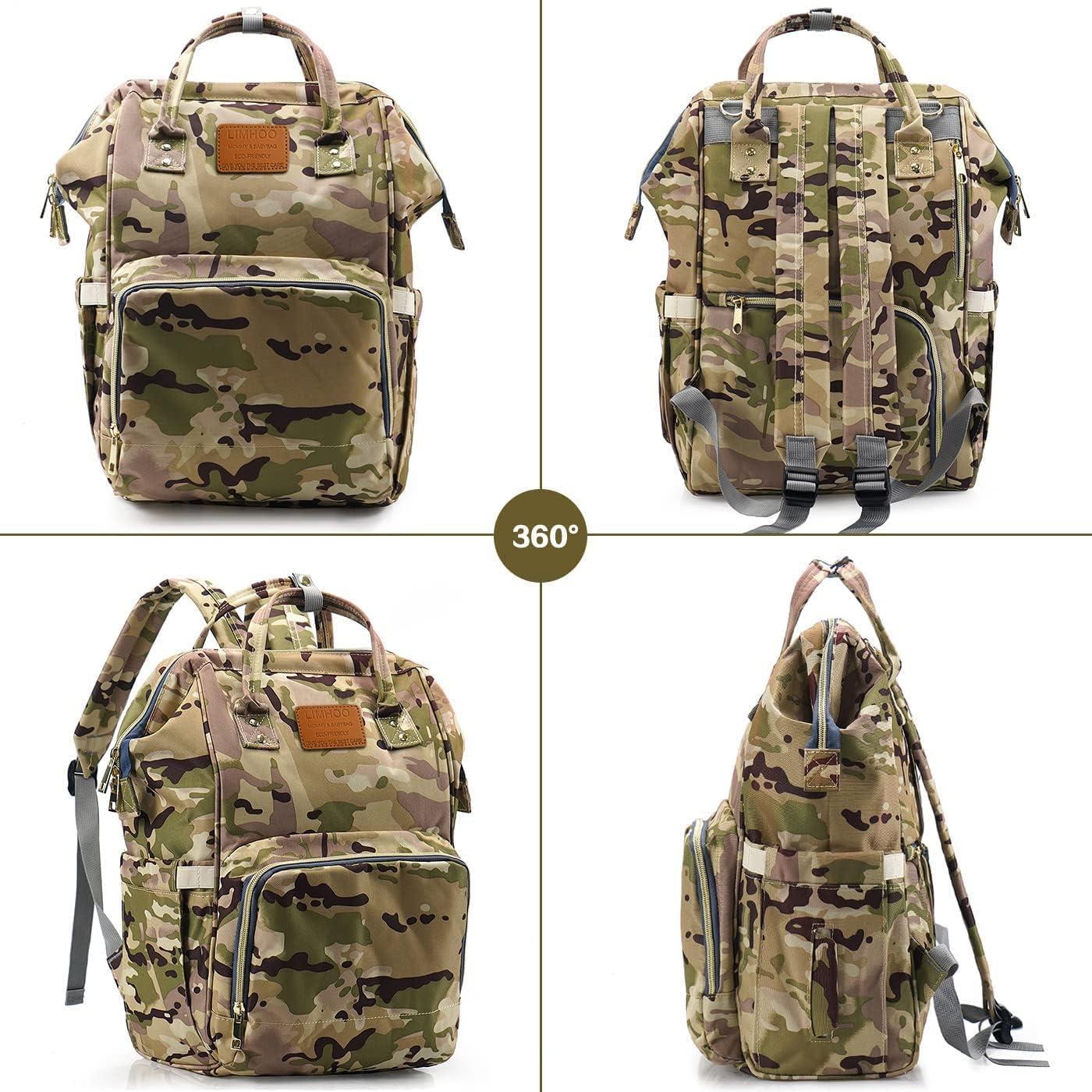 Mochila de Pañales Limhoo Camo Impermeable 41.91x27.94x17.78 cm