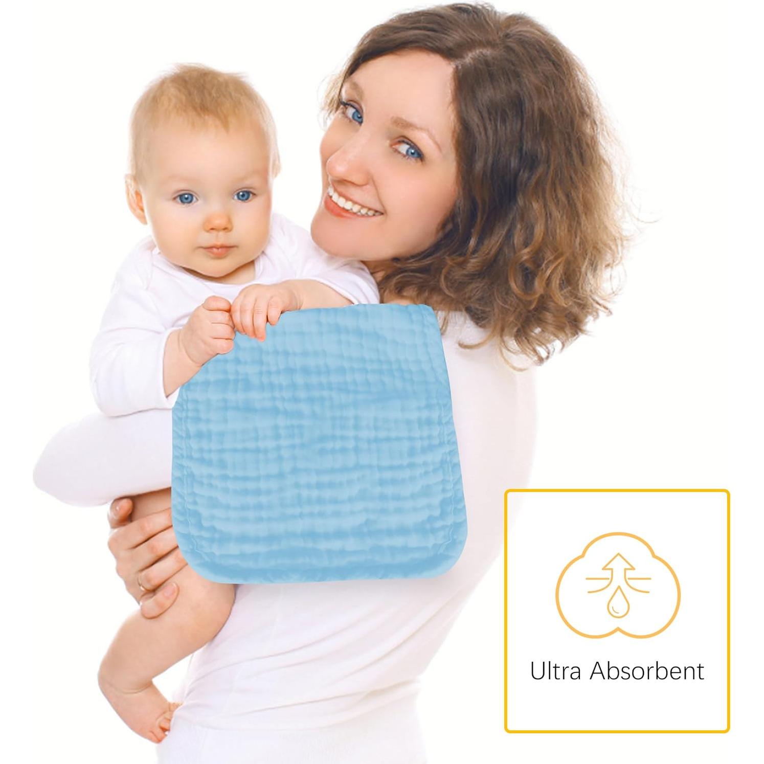 Paquete de 12 Paños de Muselina 100% Algodón Aqua 50.8x25.4cm