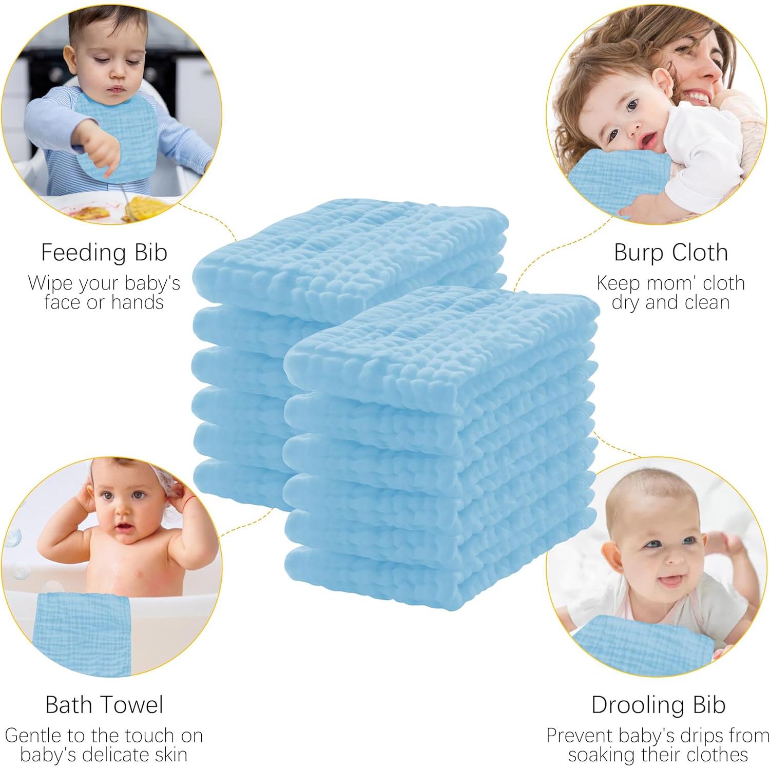 Paquete de 12 Paños de Muselina 100% Algodón Aqua 50.8x25.4cm