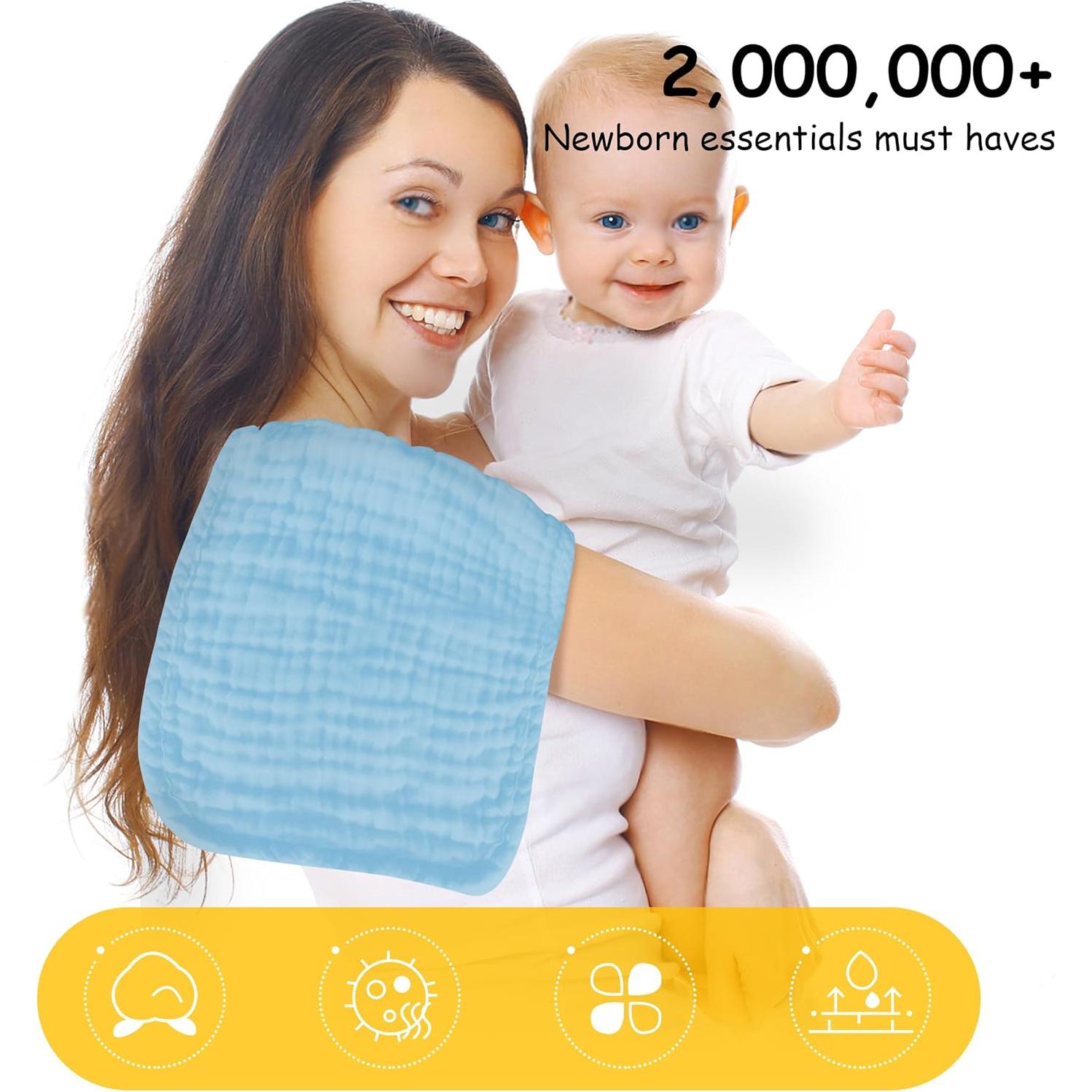 Paquete de 12 Paños de Muselina 100% Algodón Aqua 50.8x25.4cm