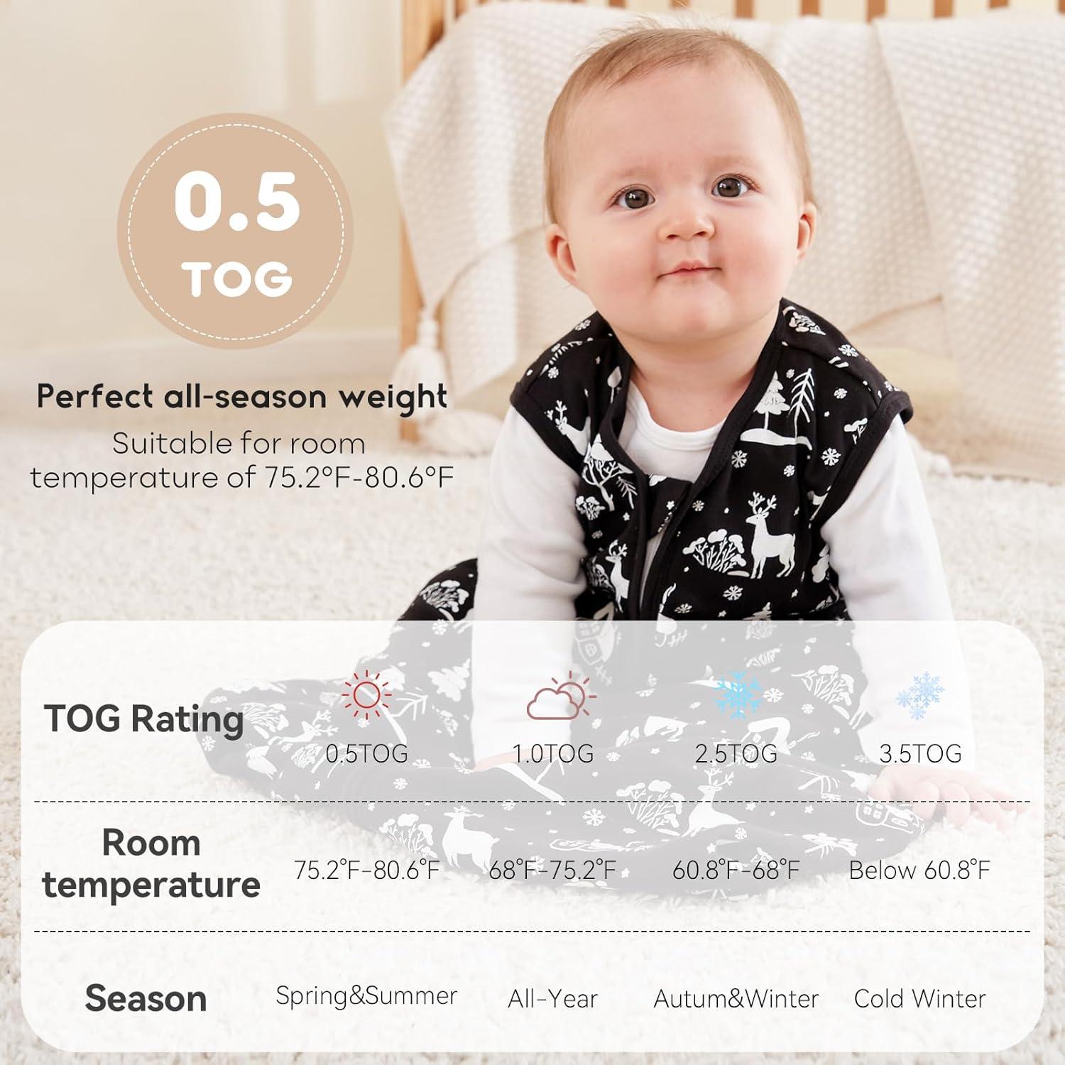 Saco de Sueño para Bebés Yoofoss 0-6 Meses 0.5 TOG Algodón