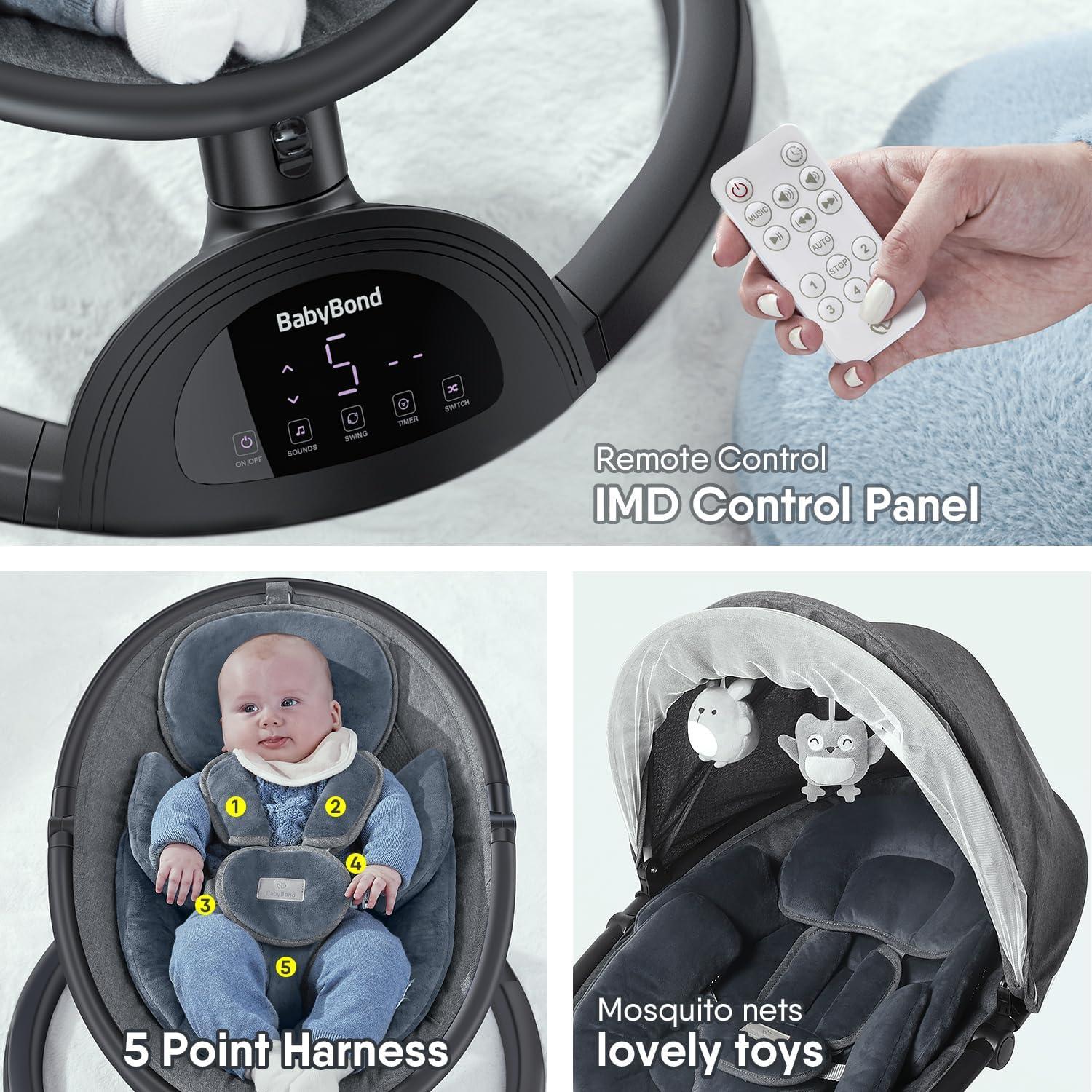 Hamaca BabyBond para Bebés Bluetooth con Control Remoto - Negro