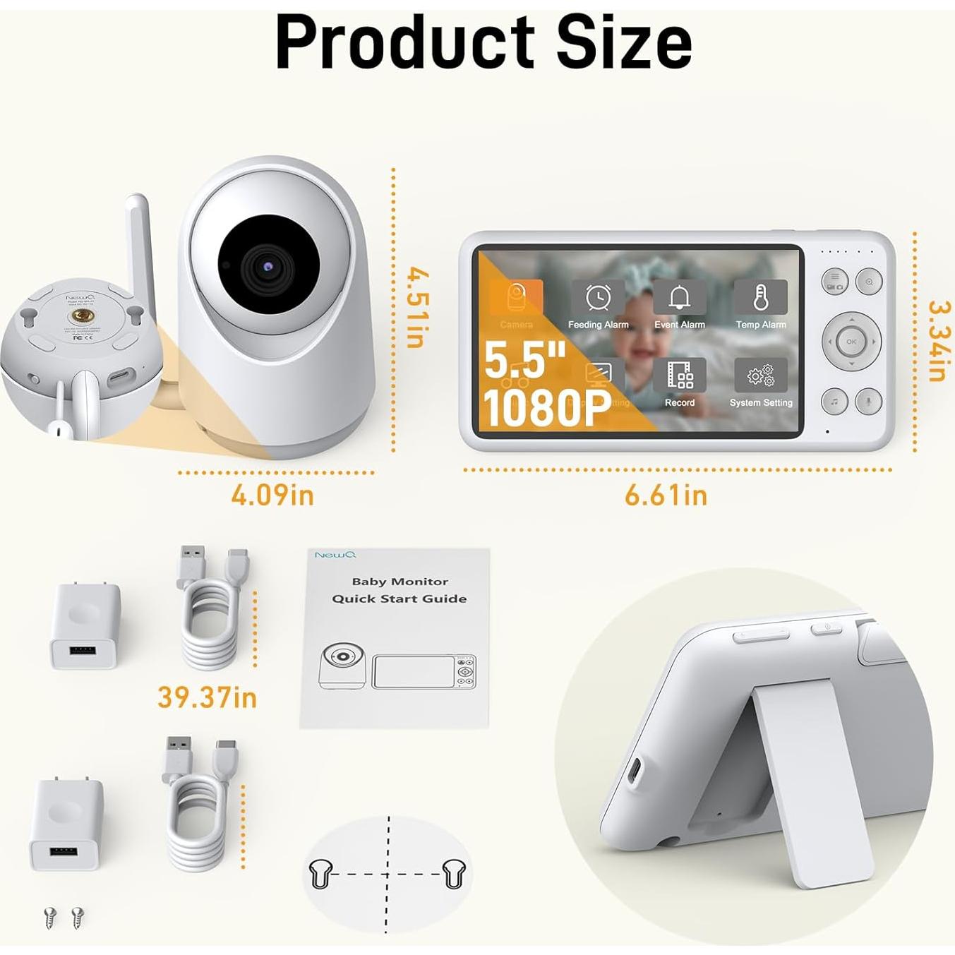 Monitor de Bebé NEWQ 1080P 5.5" Sin WiFi con Grabación