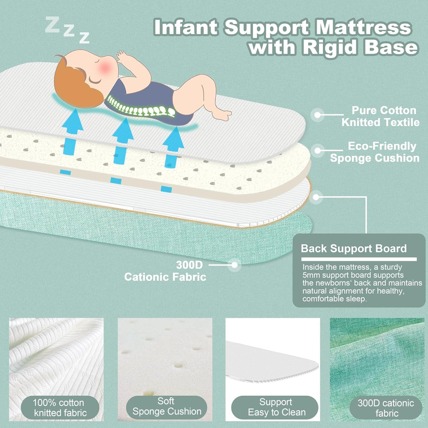 Cuna portátil XL para bebés - Lounger Verde con toldo y red