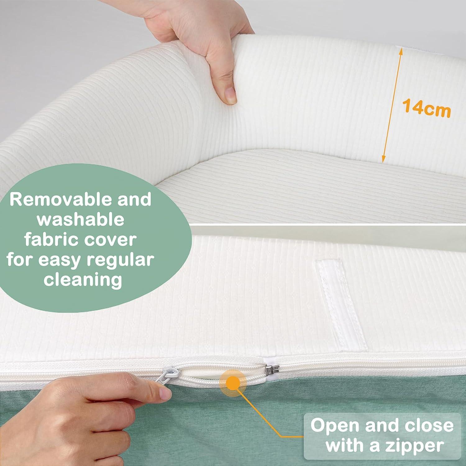 Cuna portátil XL para bebés - Lounger Verde con toldo y red