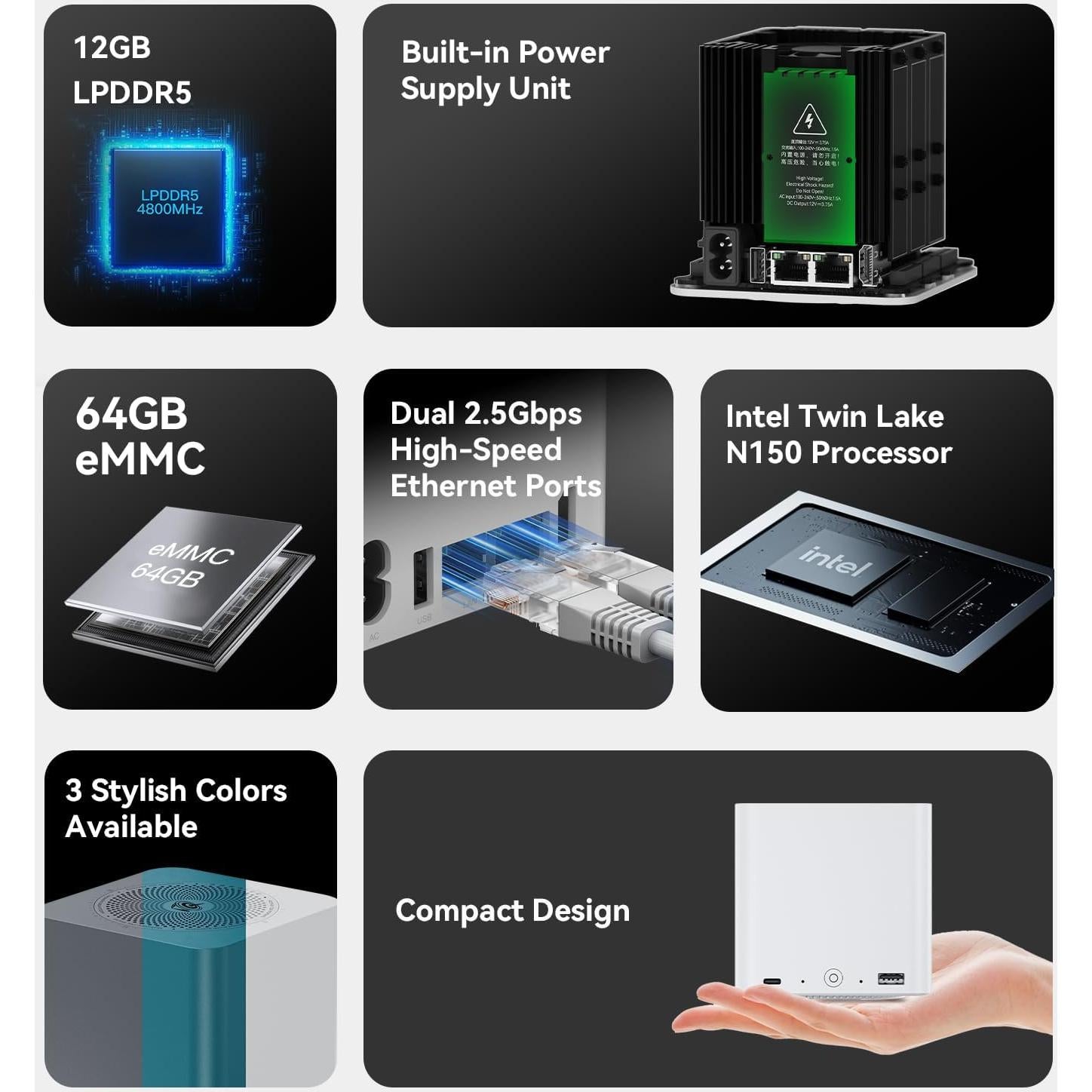 Mini PC Beelink ME, Intel N150, 12GB RAM, 2TB SSD, NAS