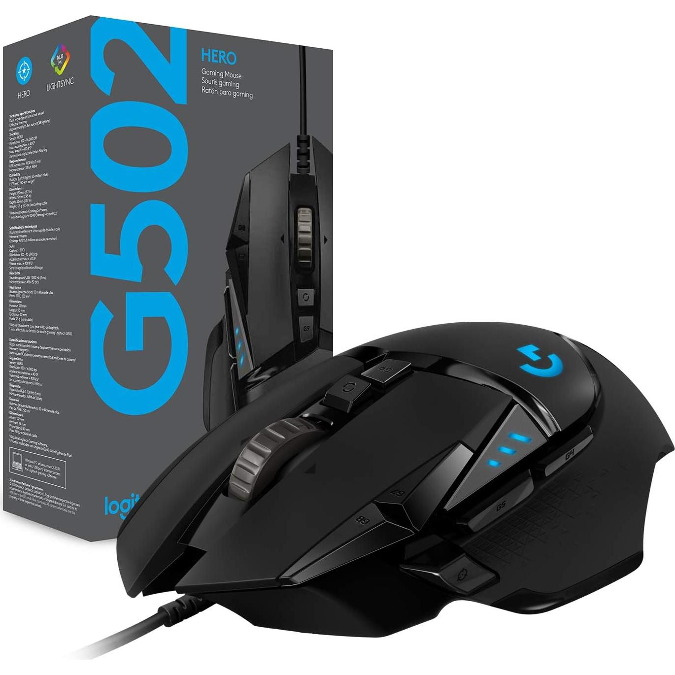 Ratón Gaming Logitech G502 HERO con Cable y Paño Microfibra