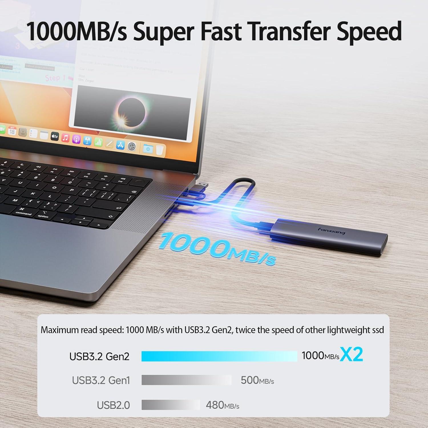 SSD Externo fanxiang PS1008 500GB USB 3.2 Gen2 1000MB/s