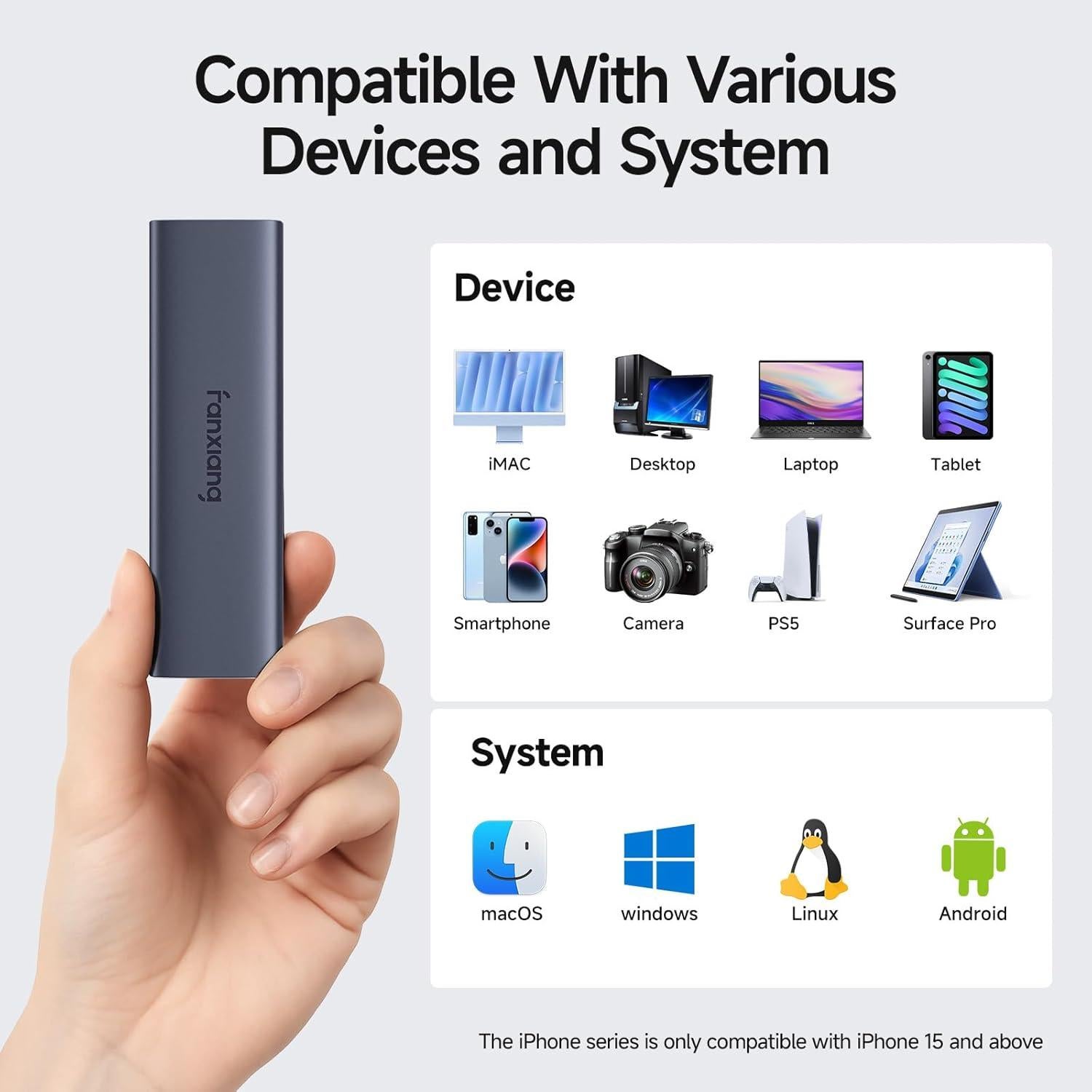 SSD Externo fanxiang PS1008 500GB USB 3.2 Gen2 1000MB/s