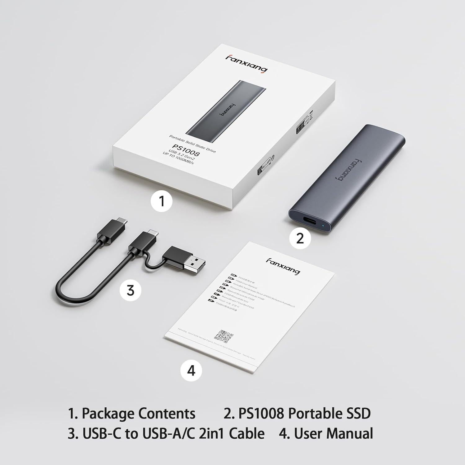 SSD Externo fanxiang PS1008 500GB USB 3.2 Gen2 1000MB/s