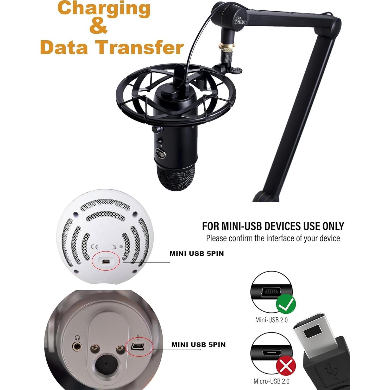 Cable USB A a mini USB 0.8m Blue Yeti Pro y Snowball iCE