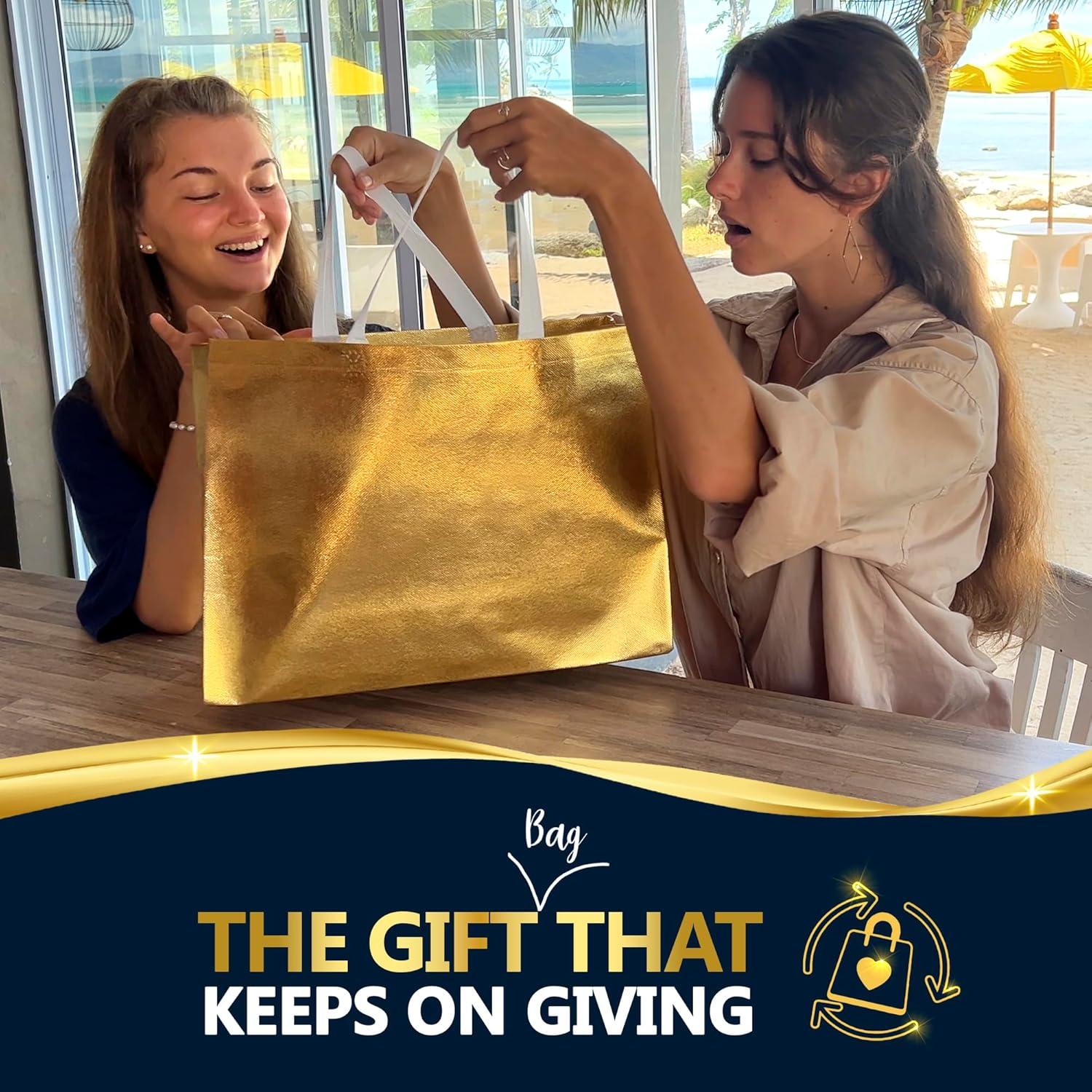 Bolsas de Regalo Reutilizables Nush Nush Doradas Extra Grandes - Set de 12