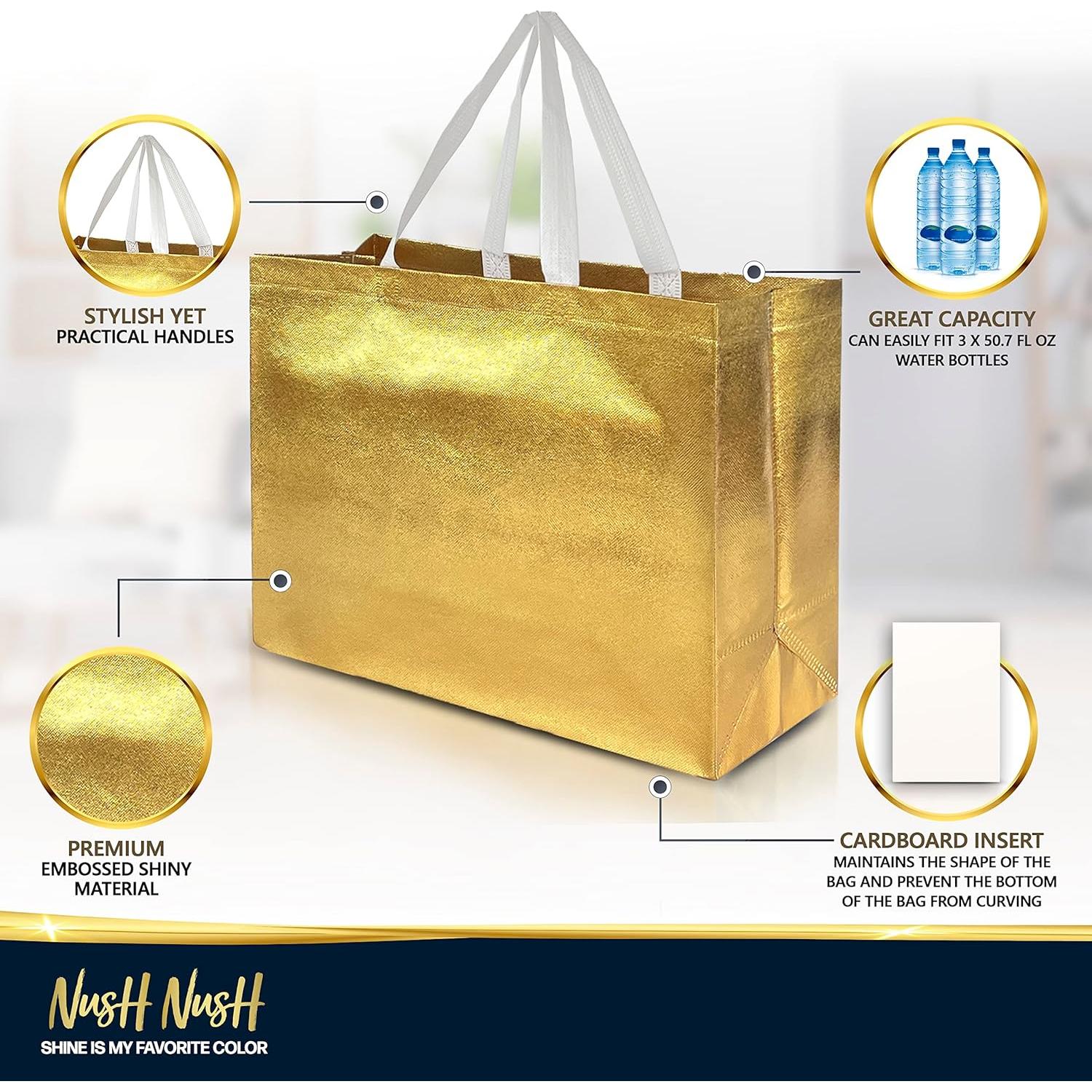 Bolsas de Regalo Reutilizables Nush Nush Doradas Extra Grandes - Set de 12