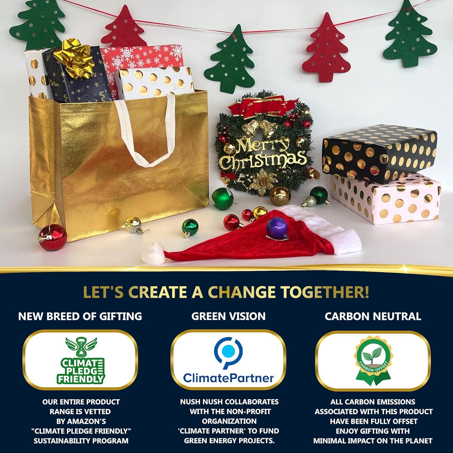 Bolsas de Regalo Reutilizables Nush Nush Doradas Extra Grandes - Set de 12