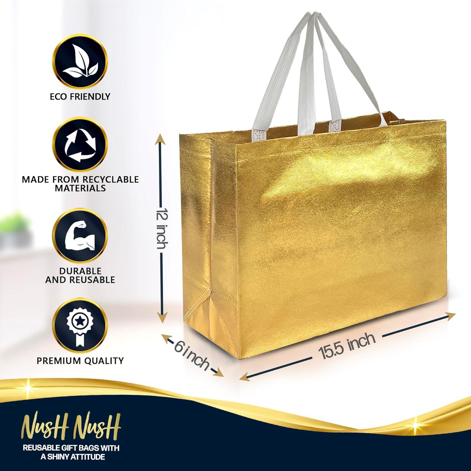 Bolsas de Regalo Reutilizables Nush Nush Doradas Extra Grandes - Set de 12
