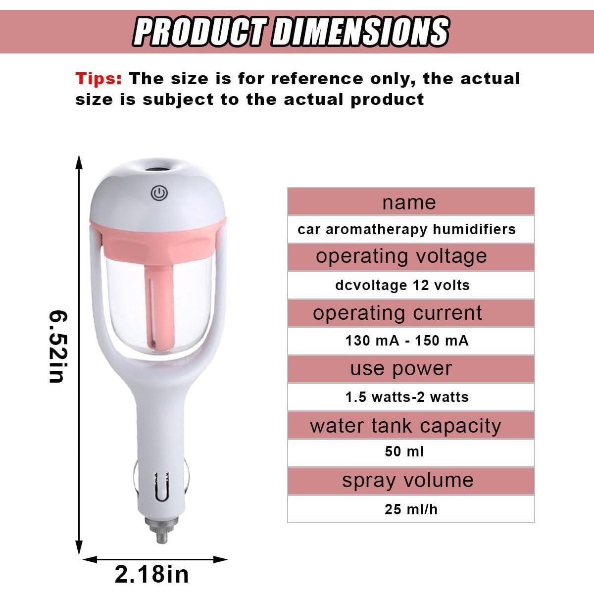 Humidificador de coche DUSCOKE mini portátil 16.54 cm rosa