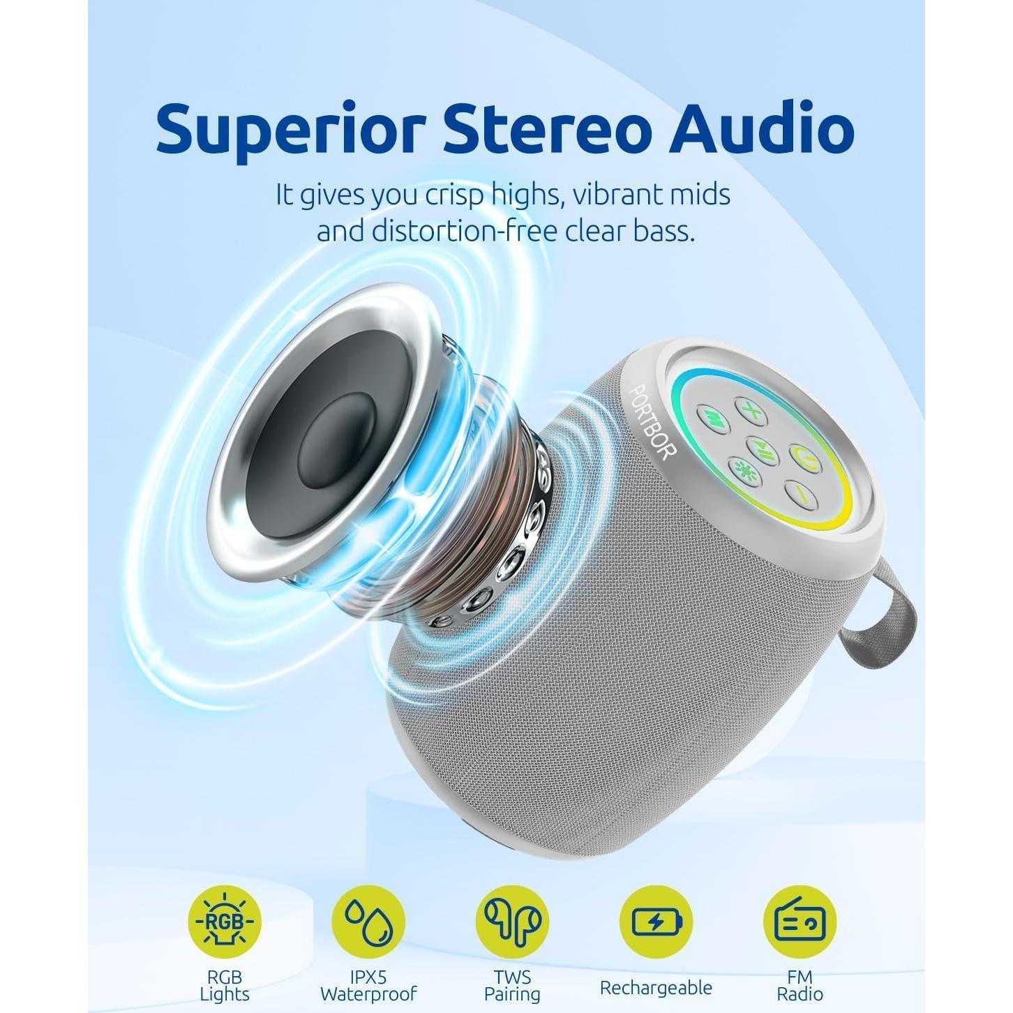 Altavoz Bluetooth PORTBOR Portátil Impermeable IPX5 13.2cm