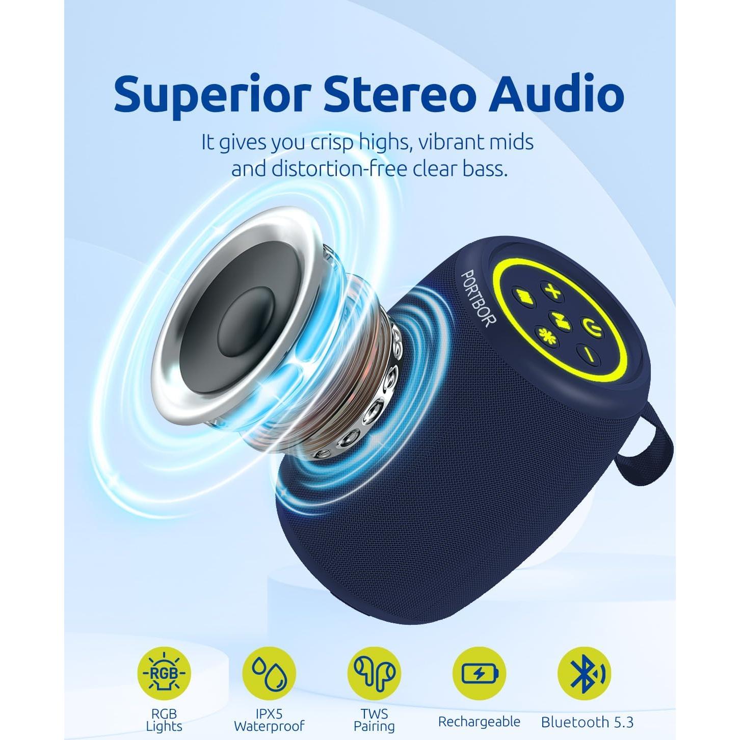 Altavoz Bluetooth PORTBOR Inalámbrico Impermeable IPX5 15h