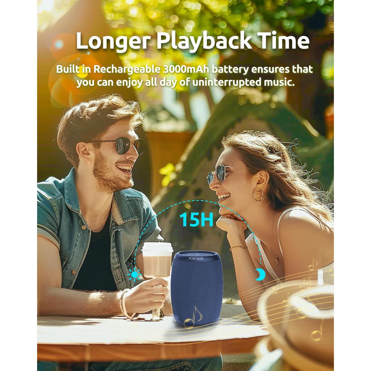 Altavoz Bluetooth PORTBOR Inalámbrico Impermeable IPX5 15h