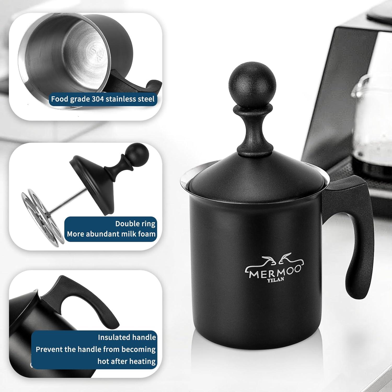 Espumador de Leche Manual MERMOO YILAN 400ml Negro