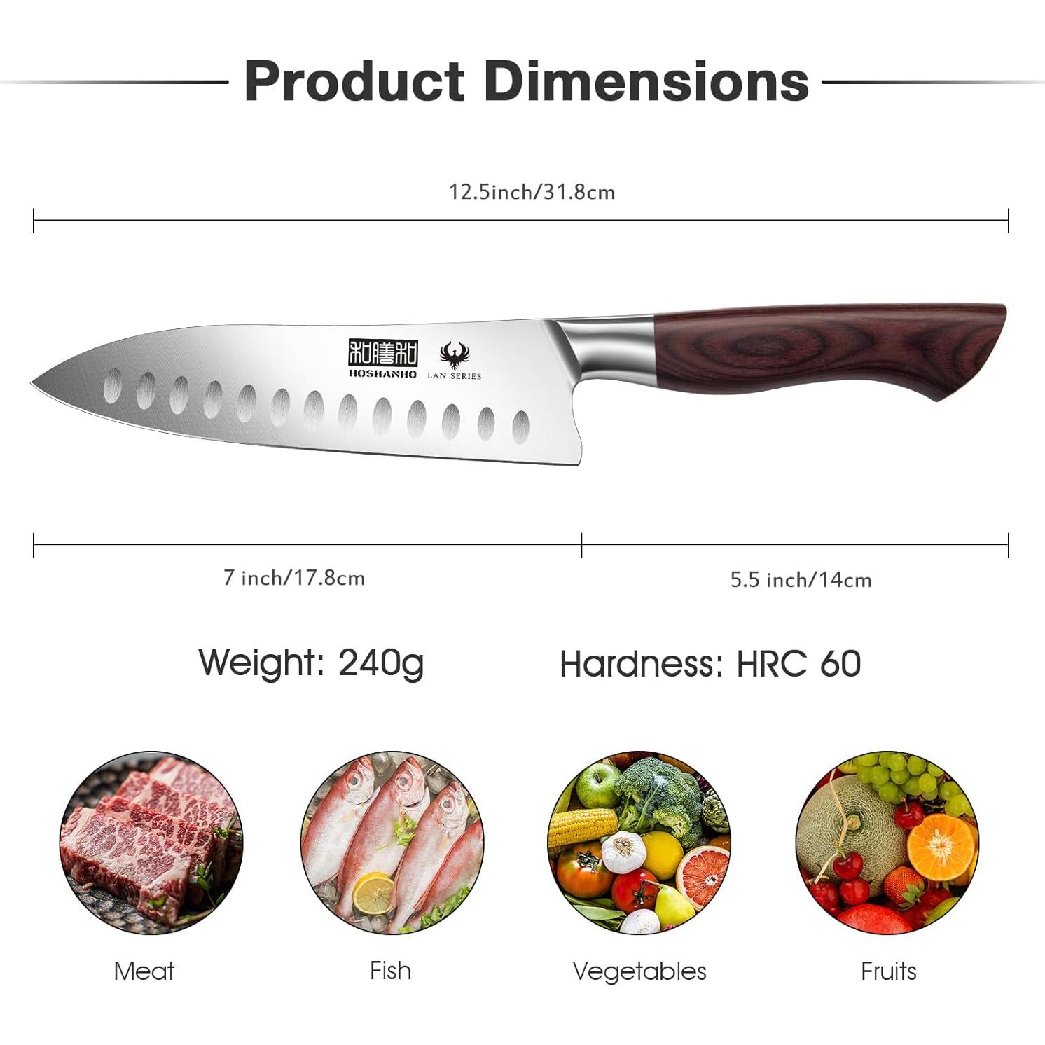 Cuchillo Santoku HOSHANHO 7" Acero Inoxidable Profesional