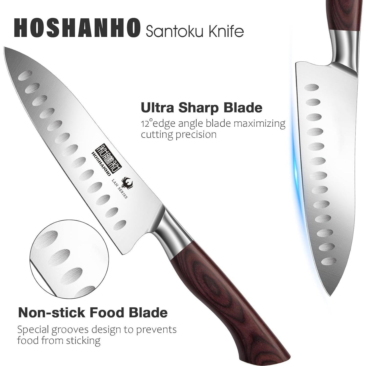 Cuchillo Santoku HOSHANHO 7" Acero Inoxidable Profesional