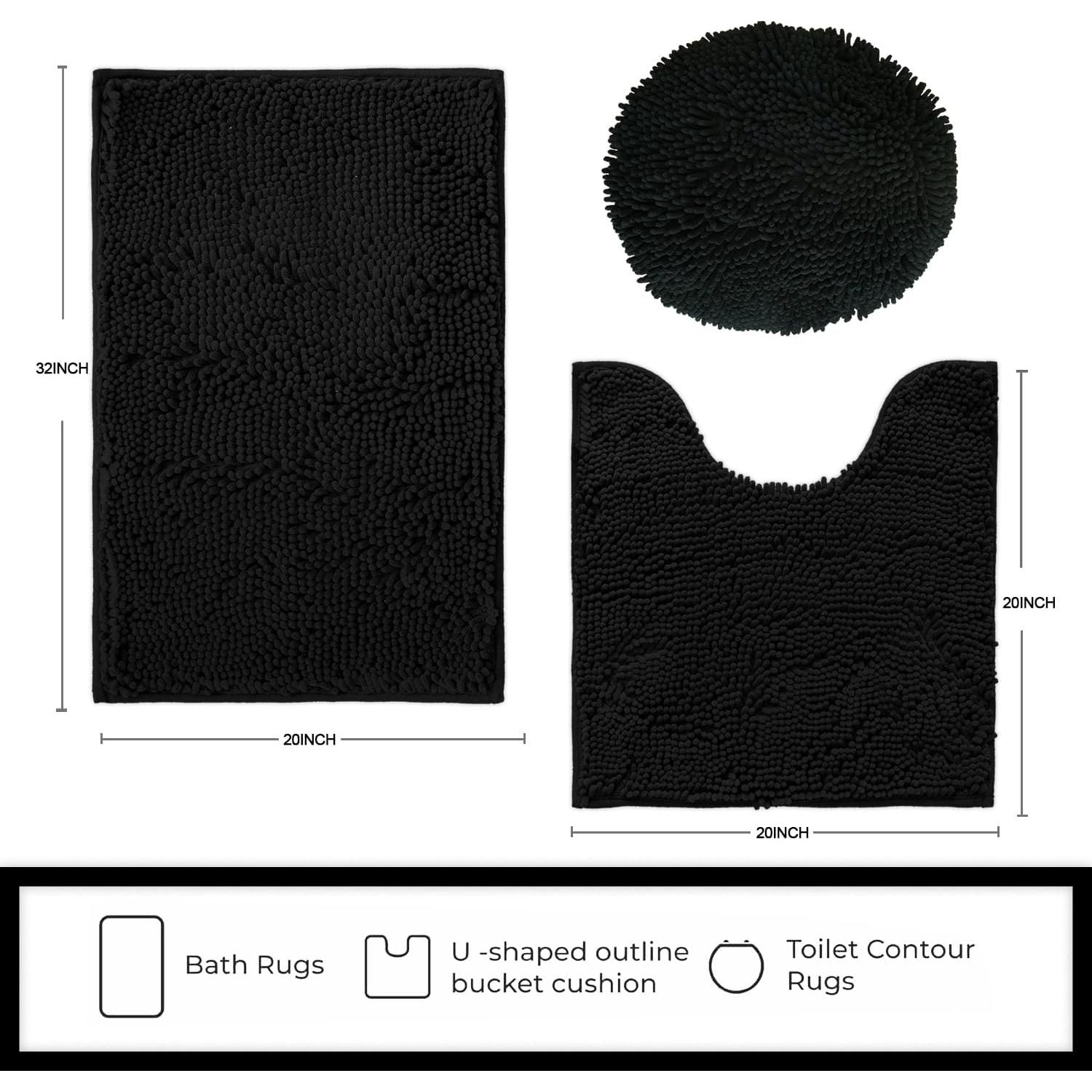 Juego de 3 Alfombrillas de Baño AINAHYVA Chenilla Antideslizante