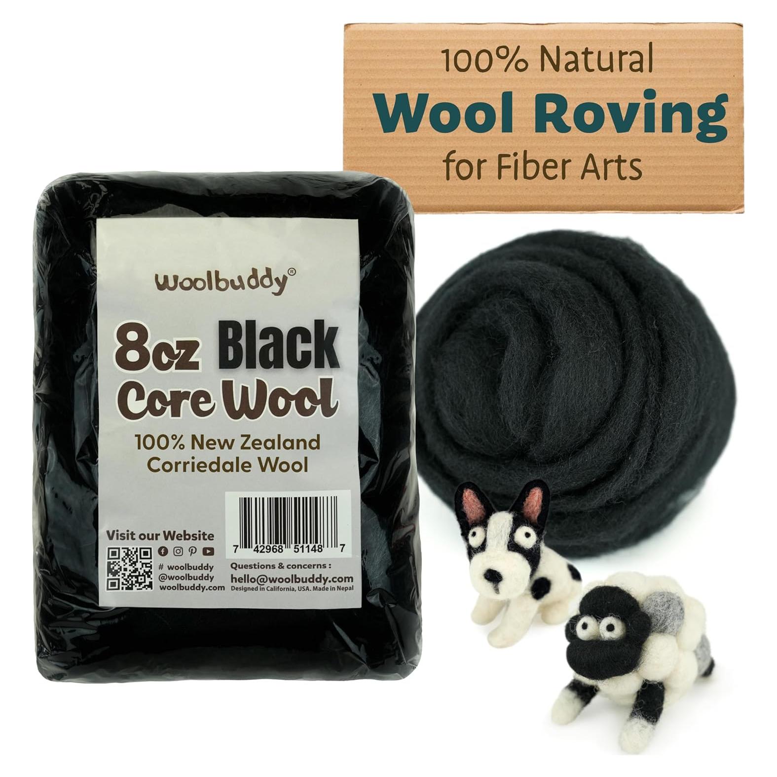 Lana para Fieltro de Aguja Woolbuddy 8oz Negra - Gruesa y Suave