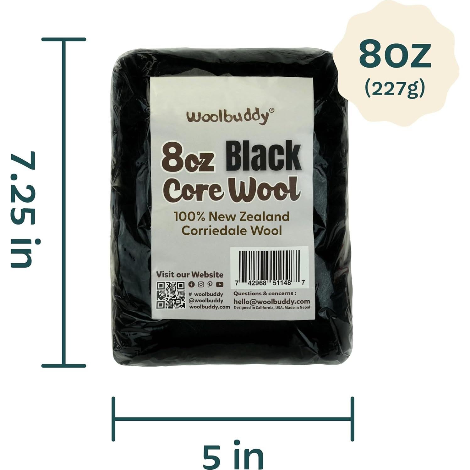 Lana para Fieltro de Aguja Woolbuddy 8oz Negra - Gruesa y Suave